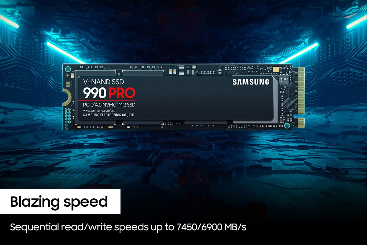 SAMSUNG 990 PRO SSD 1TB PCIe 4.0 M.2 2280 Internal Solid State Hard Drive, Seq. Read Speeds Up to 7,450 MB/s for High End Computing, Gaming, and Heavy Duty Workstations, MZ-V9P1T0B/AM