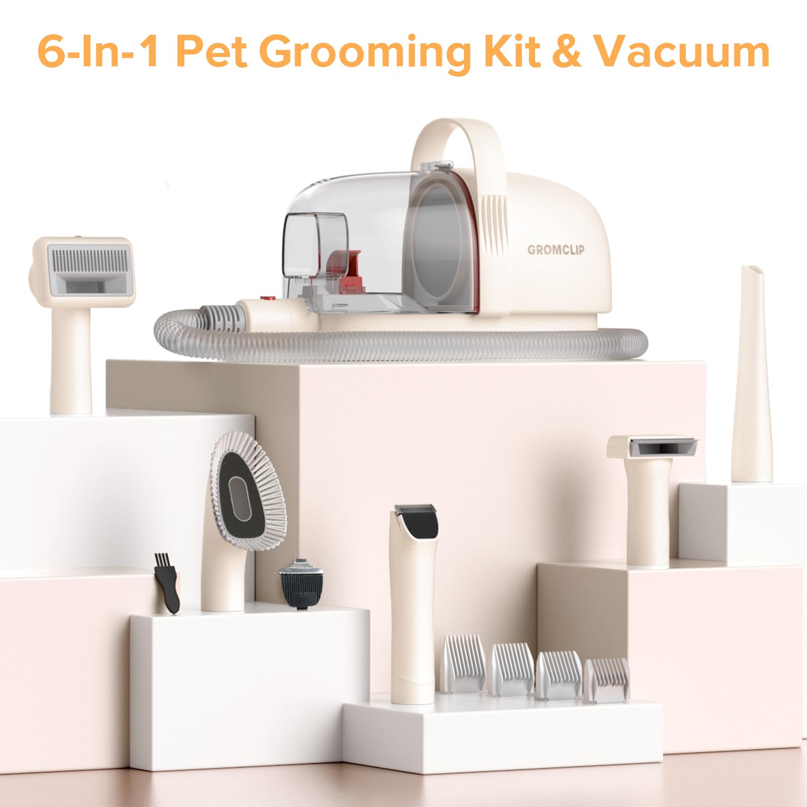 GROMCLIP Pet Grooming Kit with 1.8L Vacuum for Dog Hair Removal, Powerful Suction for Shedding Pets, Quiet Operation, 6 Tools & 4 Combs Included