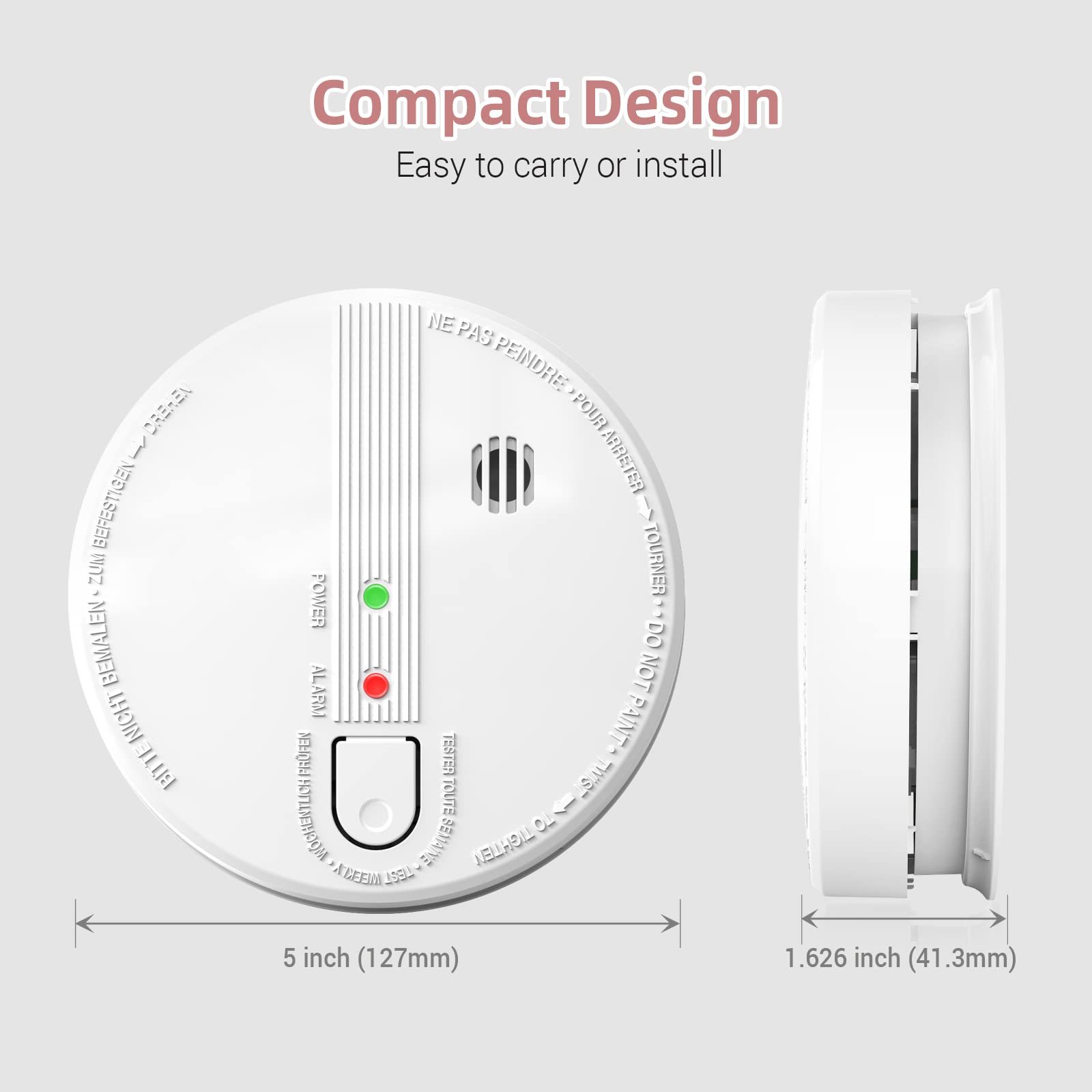 Smoke Detector, Hardwired Interconnected Smoke Detectors, Smoke Alarm with Replaceable 9V Battery, Interconnects Up to 12 Fire Alarms Smoke Detectors, Photoelectric Fire Alarm with Test/Silence Button