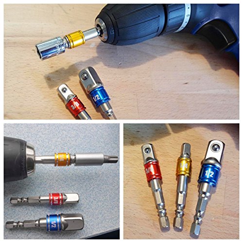 CIGOTU Tools Impact Socket Adapter Set 3pcs Joint Socket 1/4 3/8 1/2 In Hand Power Wrench Ratchet Drill Adapter/Extension Set Turns Power Drill Into High Speed Nut Driver (Black)