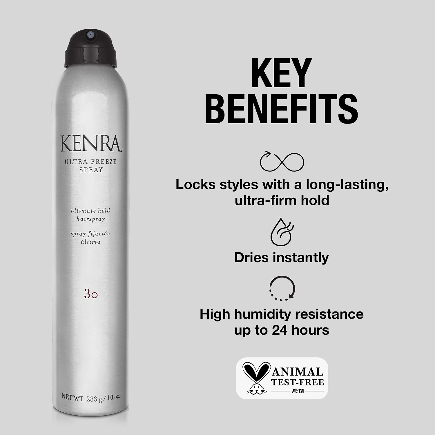 Kenra Ultra Freeze Spray 30 | Ultimate Hold Hairspray | Long-Lasting, Ultra-Firm Hold | Fast-Drying Formula | Provides Humidity Resistance | High Shine, Flake-Free Finish | All Hair Types | 10 oz