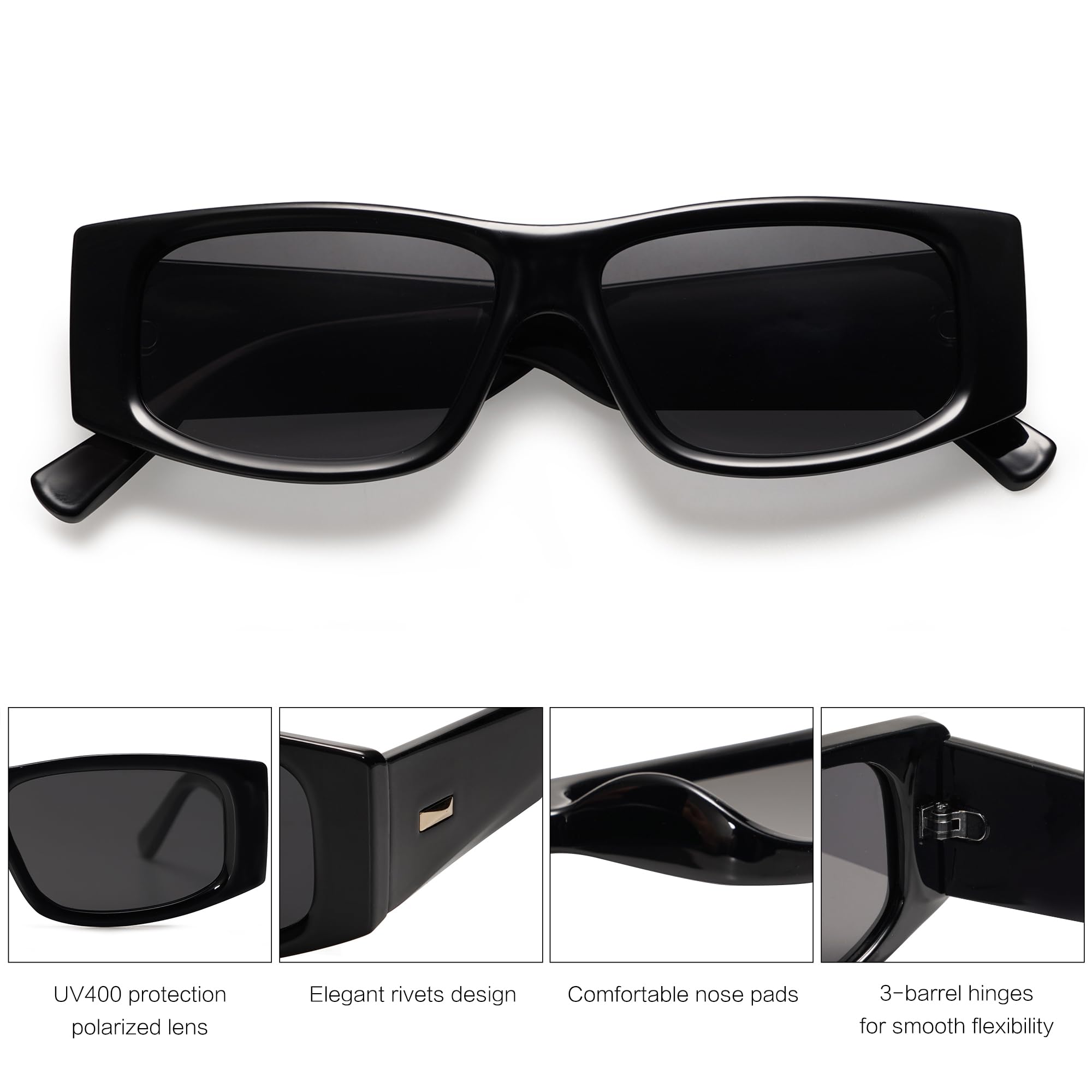 SOJOS Trendy Y2K Rectangle Polarized Sunglasses for Women Men Fashion Designer Rave Sunglasses SJ2228, Black/Grey