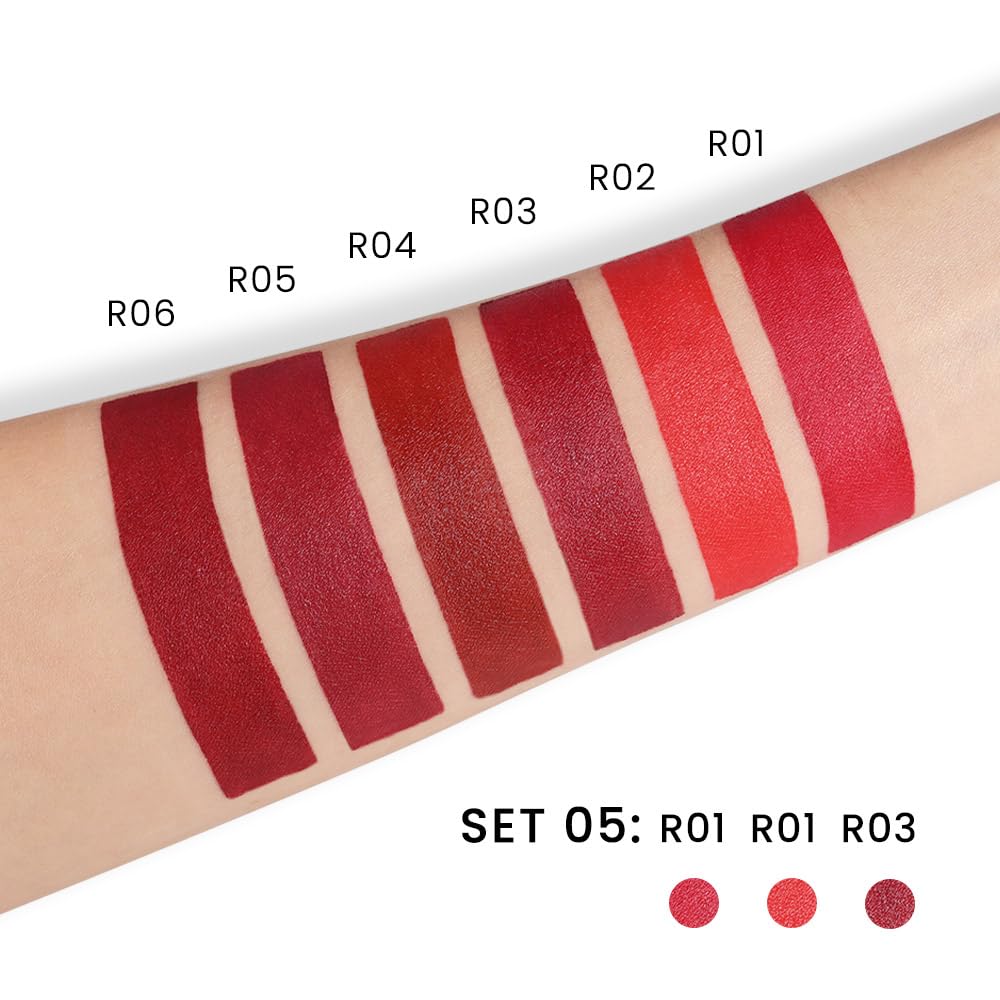 evpct 3Pcs Dark Deep Light Bright Ruby Red Matte Lipstick Set for Women Red Matte Silky Velvet Listick Waterproof Long Lasting Smudge Proof 24 hour Lip Stain Makeup matte lipstick 24 hours original 5