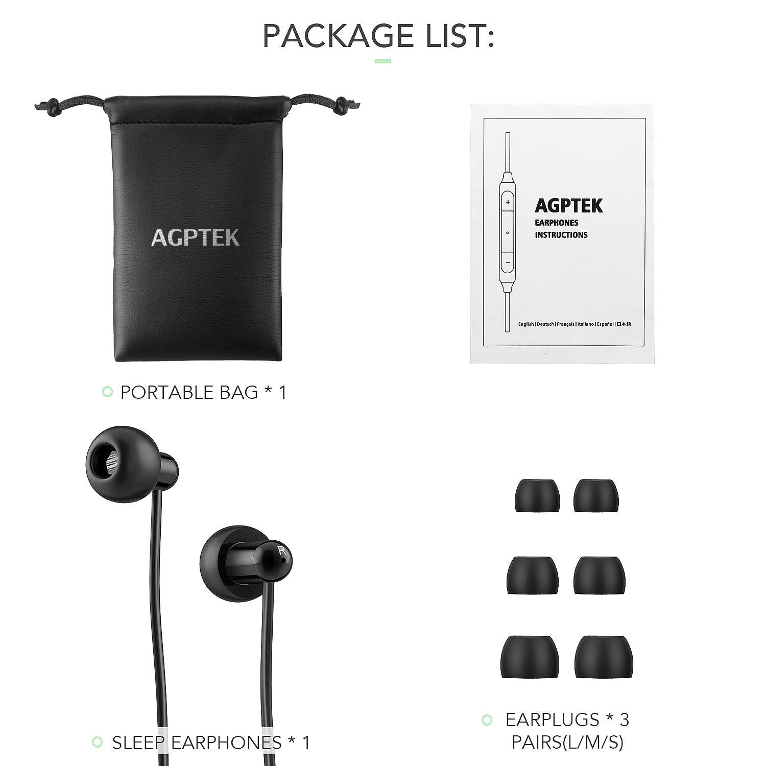 AGPTEK Sleep Earbuds, in-Ear Earphones for Sleeping with 3 Sizes Ultra-Light Soft Silicone, Noise Isolating Headphone Perfect for Sleeping, Insomnia, Side Sleeper, Air Travel, Meditation & Relaxation