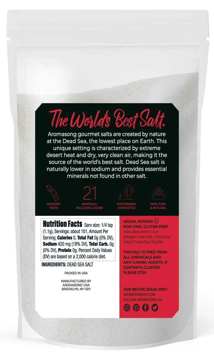 Aromasong 100% Natural Sea Salt Coarse Grain 2.43 LB with Fine Grain Sea Salt 2.43 LB from the Dead Sea, Unrefined, Gluten Free, Grinder Refill, Pure Sea Salt for Daily Cooking & Pickling Salt