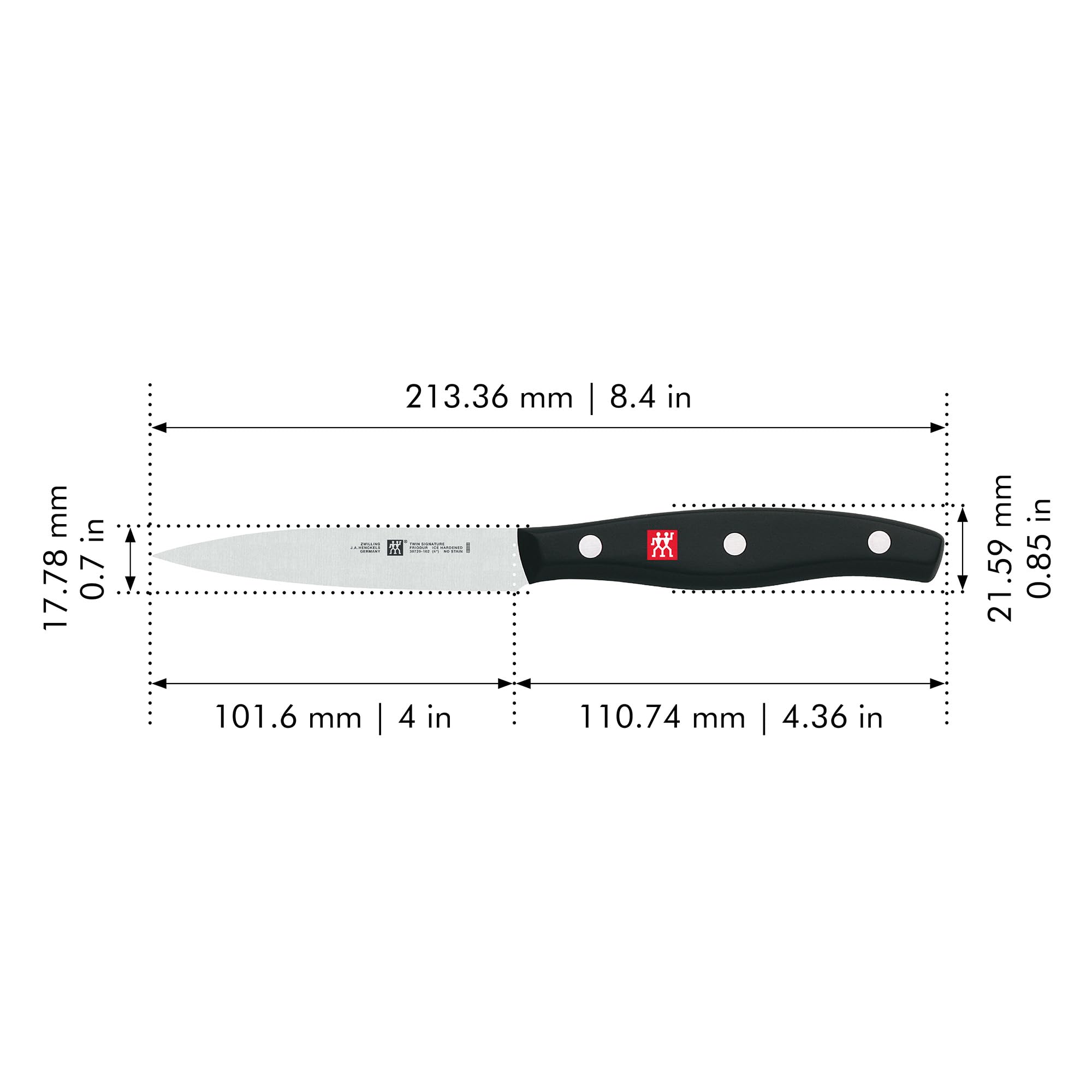 ZWILLING Twin Signature 4-inch Razor-Sharp German Paring Knife, Made in Company-Owned German Factory with Special Formula Steel perfected for almost 300 Years, Dishwasher Safe