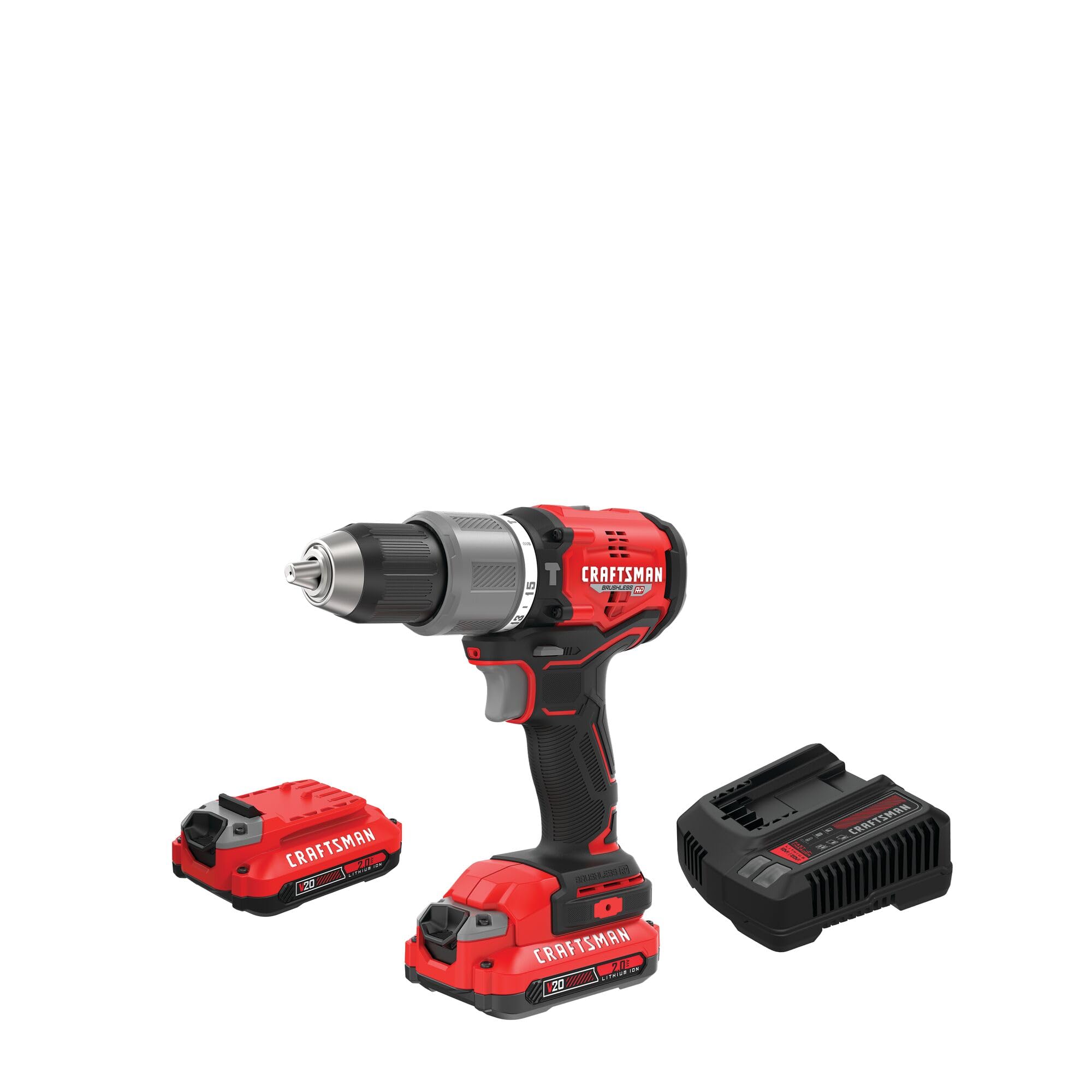 CRAFTSMAN V20 Cordless Hammer Drill Kit, 1/2 inch, 2 Batteries and Charger Included (CMCD732D2)