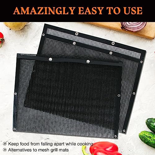 BBQ Mesh Grilling Bags Set 2 Grill Accessories BBQ Tools Reusable Non-Stick Grill Bag for Charcoal Gas Electric Smokers Grillers Camper Heat Resistant Barbecue Bag Vegetables Grilling Pouches Large