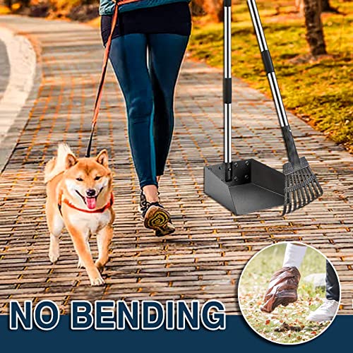 SUNLAX Pooper Scooper, Durable Dog Poop Scoop Long Handle Tray and Rake Set for Large Medium Small Dogs - Easy to Wash