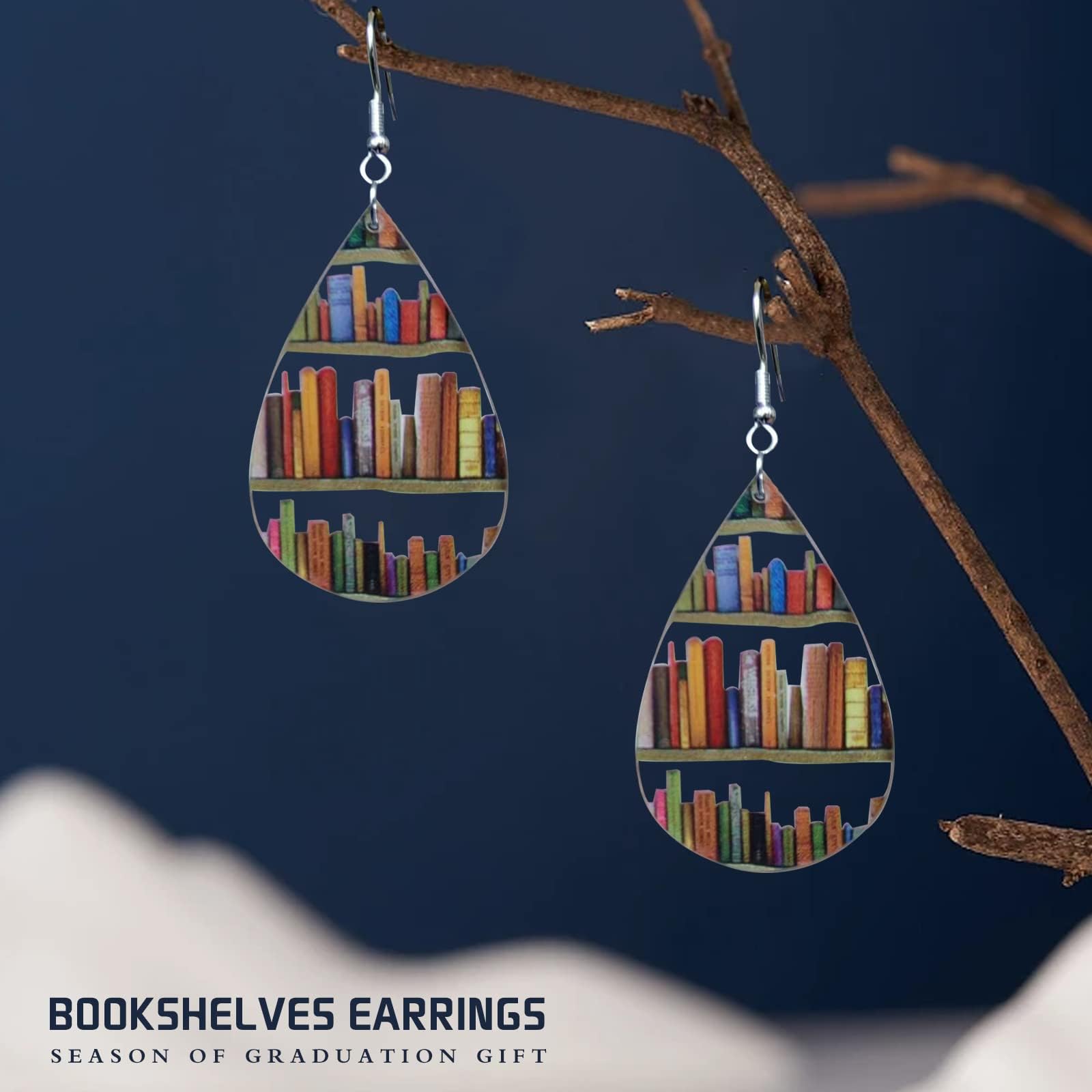 Back to School Earrings Gifts Tear Drop Bookcase Earrings, Book Dangle Earrings for Women Book Lover, Bookshelves Earrings Acrylic (Teardrop)