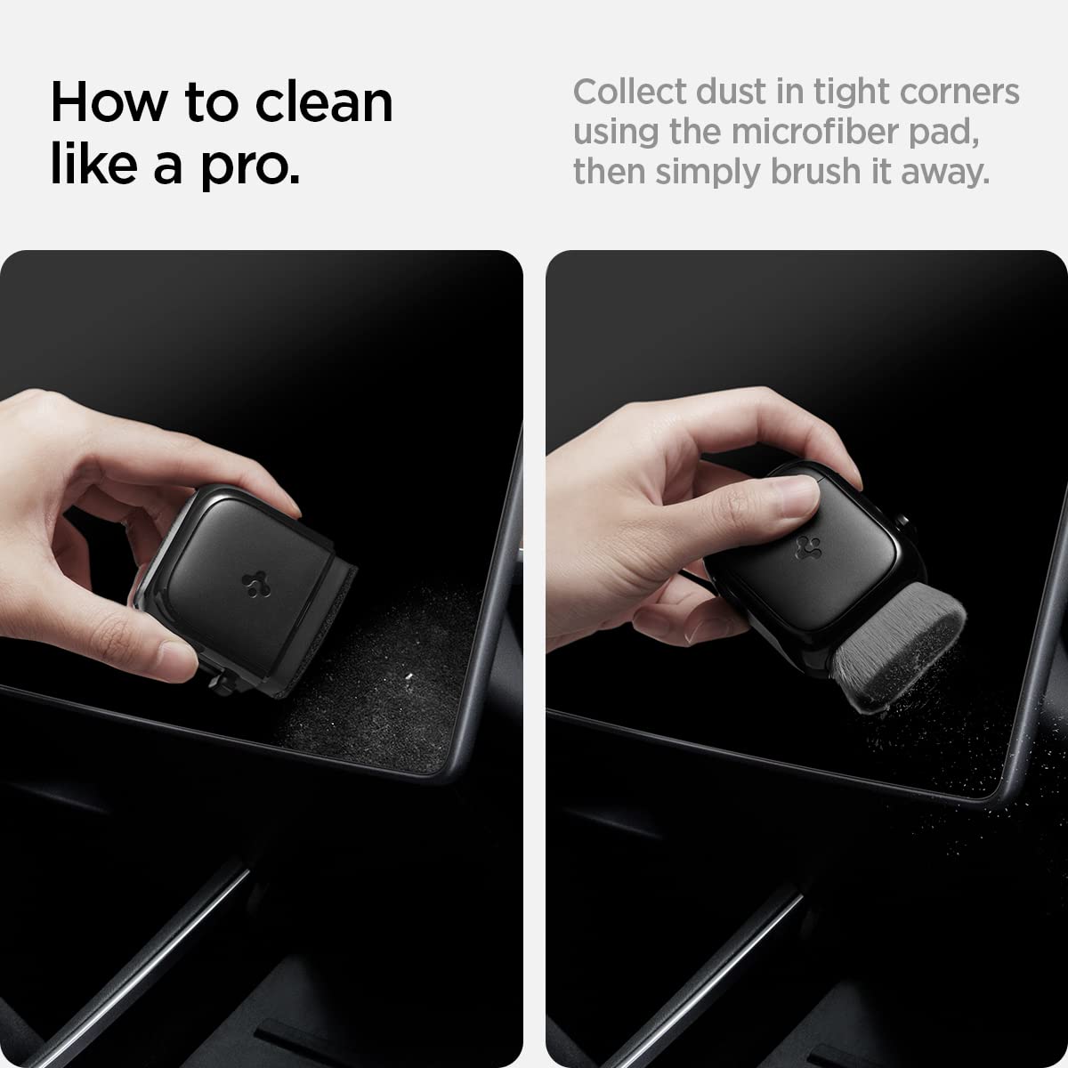 Spigen EZ Slide & Brush Screen Cleaner Designed for Tesla Cleaner and All Screens, Phones, Laptops, Tablets, EV Cars, No Solution Needed (Extra Microfiber Pad Included)