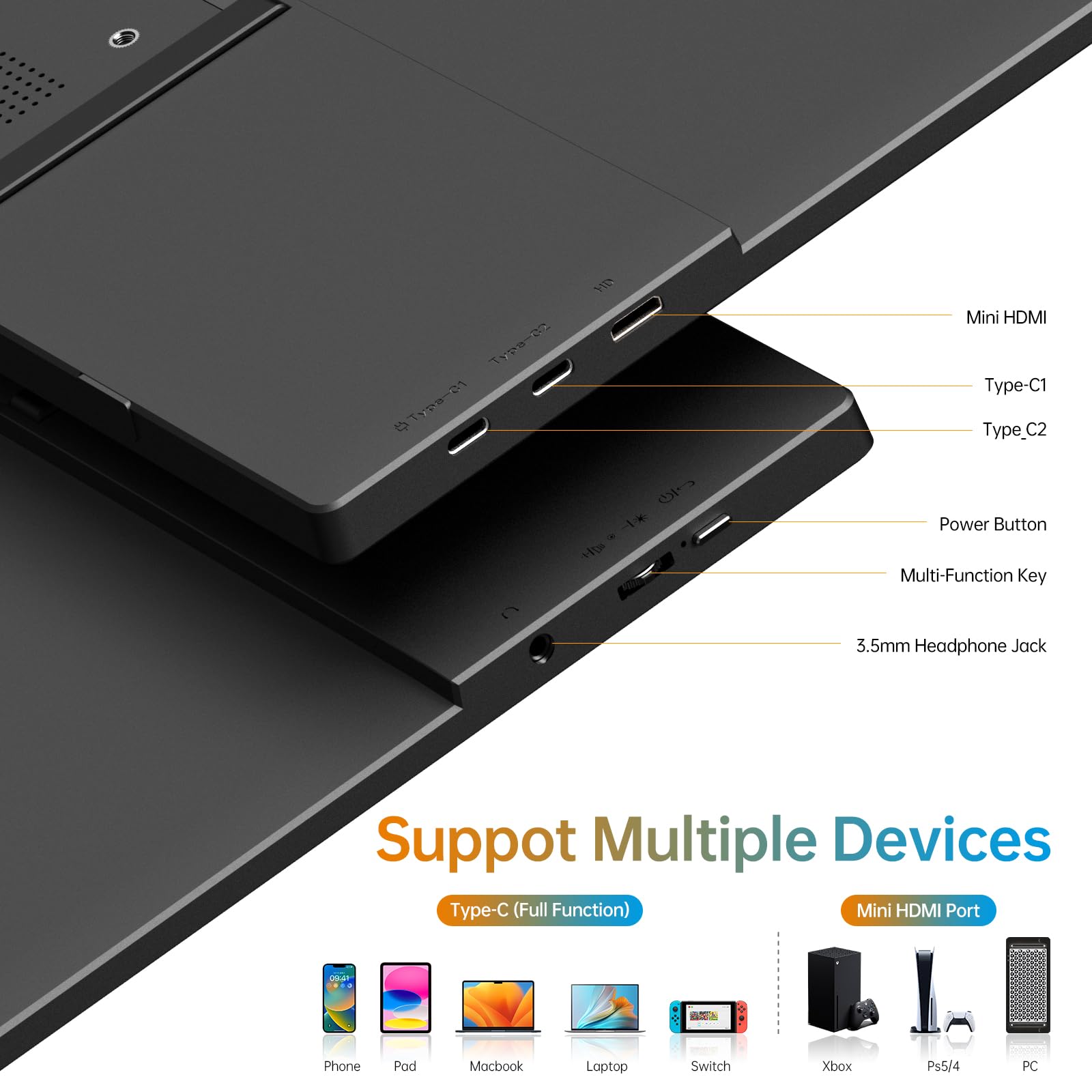 Anyuse Portable Monitor 15.6 Inch 1080P USB-C HDMI Ultra-Slim Travel Monitor with Kickstand, for Laptop, PC, Mac Phone, PS, Xbox, Swich IPS Ultra-Thin Zero Frame Gaming Monitor