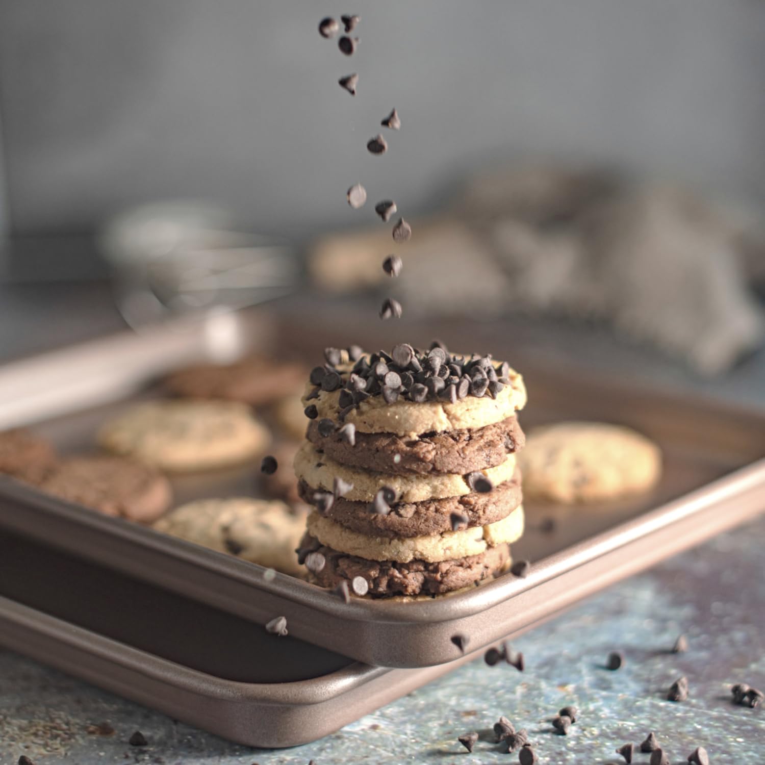 HAPPIELS Nonstick Baking Sheet Set of 2 | PFOA & BPA Free Non Toxic Carbon Steel Cookie Sheets | Best Non Stick Oven Cooking Pans & Jelly Roll Pan | Best Nontoxic Baking Trays 15x10 Inch