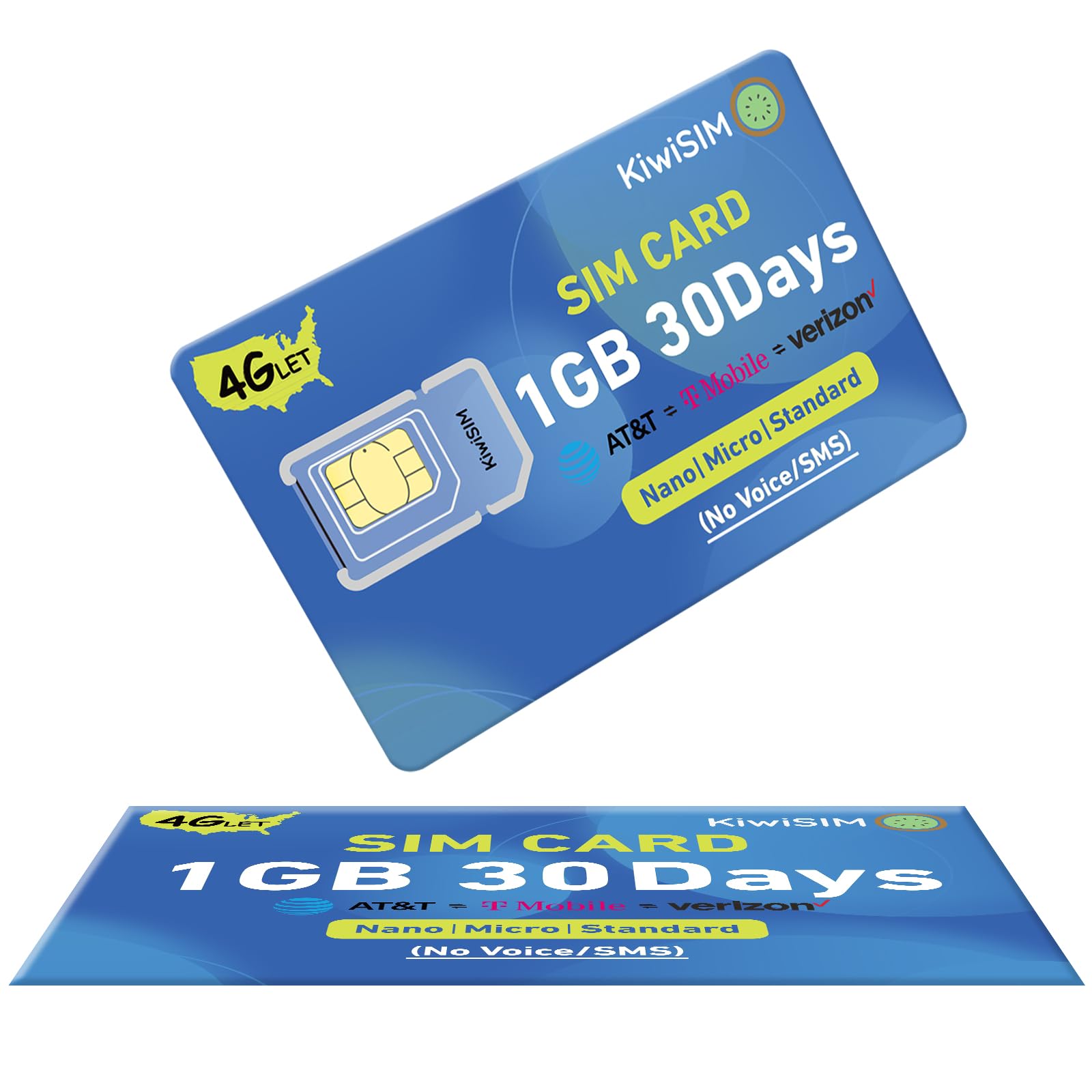 KiwiSIM 4G SIM Card 1GB 30Days, USA Nationwide Network Support for AT&T, T-Mobile and Verizon, Data SIM Card for Unlocked Cellular Security Cameras/Router/Mobile WiFi Hotspot/GPS Tracker, No contract