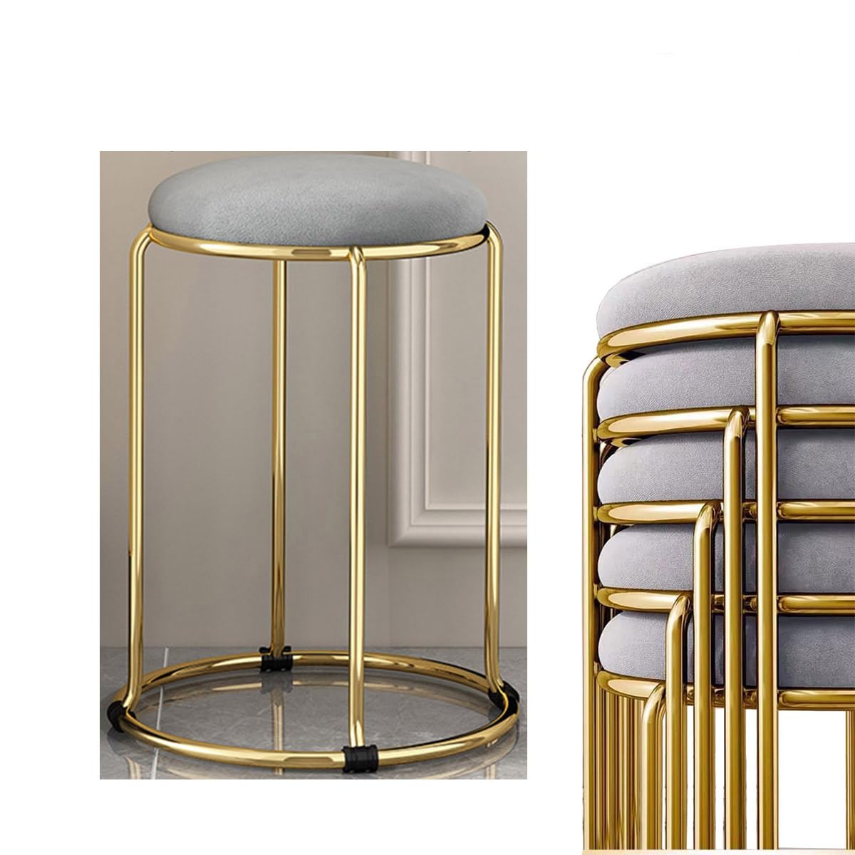 MOGUOBIN Velvet Bar Stool Backless Bar Stools Counter Stools Vanity Stools Salon Backless bar stools Round Stool Stackable Round Chairs Dining Chairs Set of 5 Pack,for Dinning,Kitchen,Salon,Semina.