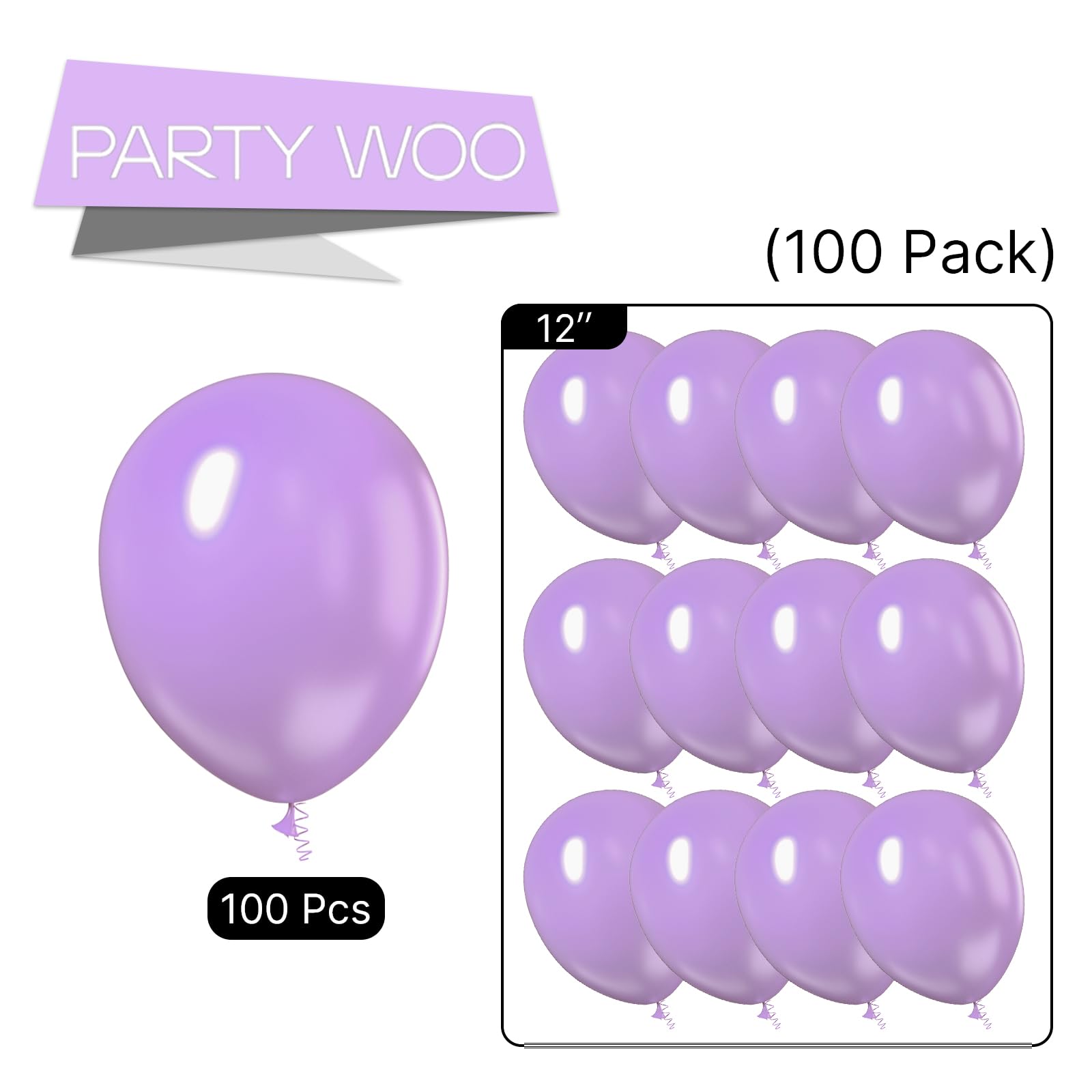 PartyWoo Pastel Purple Balloons 100 pcs 12 Inch Light Pastel Purple Lavender Lilac Latex Helium Balloons for Graduation Baby Shower Birthday Engagement Wedding Party Decorations Purple-Q10