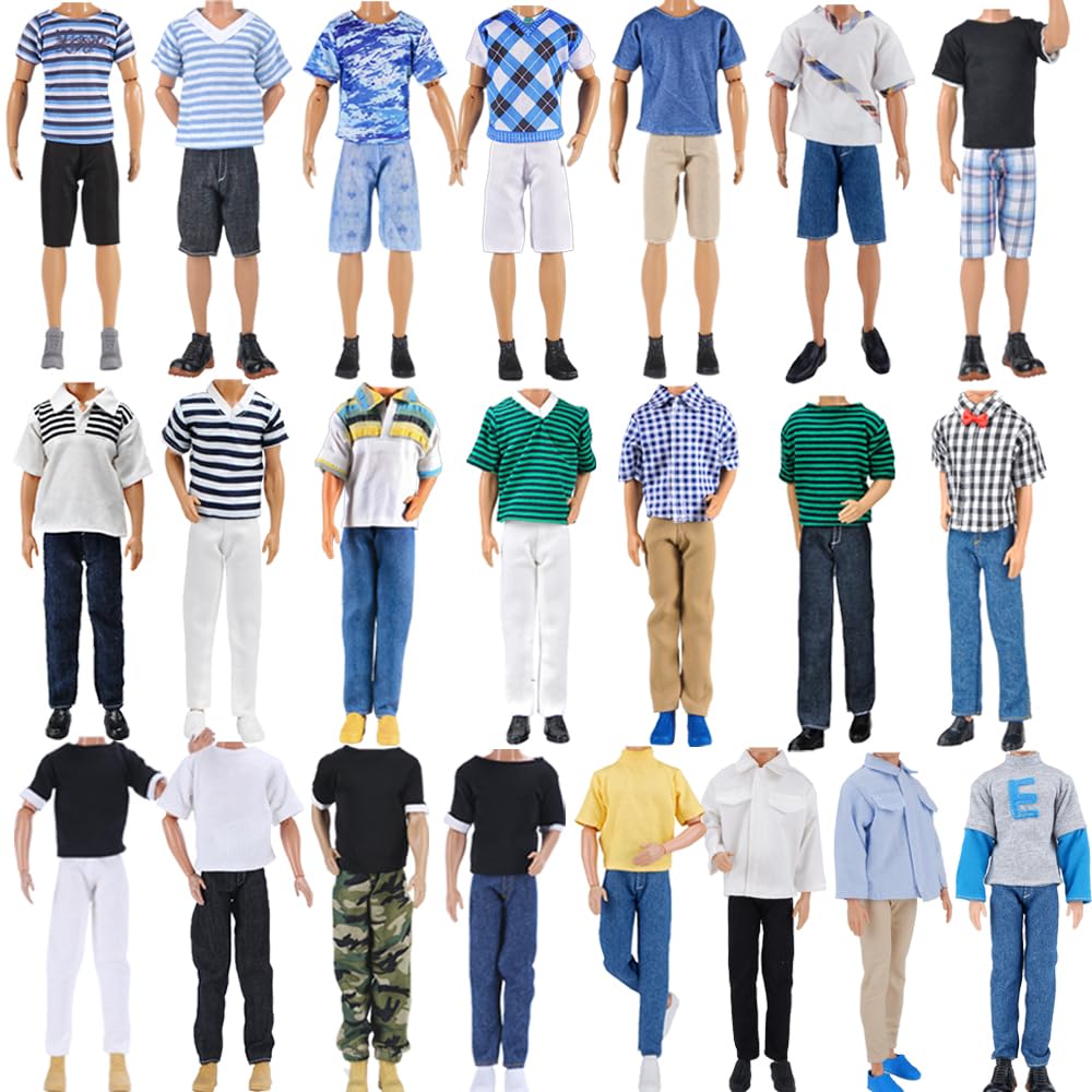 E-TING 10-Item Fantastic Pack = 5 Sets Fashion Casual Wear Clothes Outfit with 5 Pair Shoes for boy Doll Random Style (Leather Jacket + Casual Wear Clothes + Swimwear)