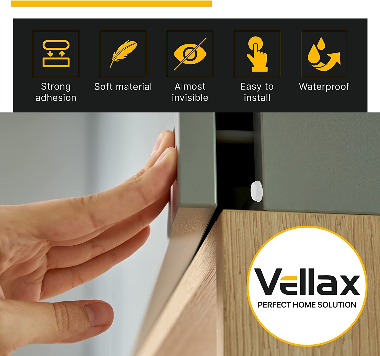 Vellax Cabinet Door Bumpers - Self Adhesive Pads, Cabinet Stoppers, Rubber Bumpers for Drawers, Cupboards, Cutting Boards, Glass Tops, Picture Frames, Kitchen Furniture