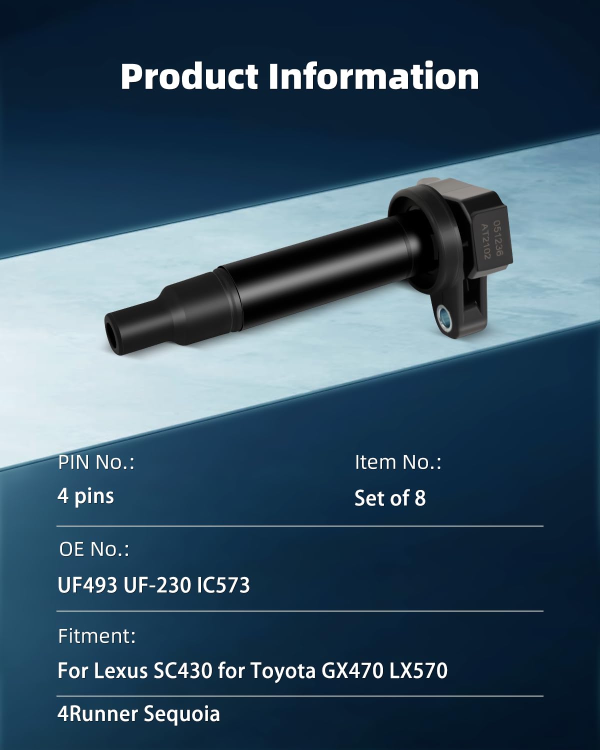 ECCPP Pack of 8 Ignition Coils for Lexus for Toyota for SC430 for GX470 for LX570 for 4Runner for Sequoia for Tundra OE Number C1173 UF230 UF493 5C1196 V8 4.3L 4.7L 5.7L UF-230 UF-493 90080-19027