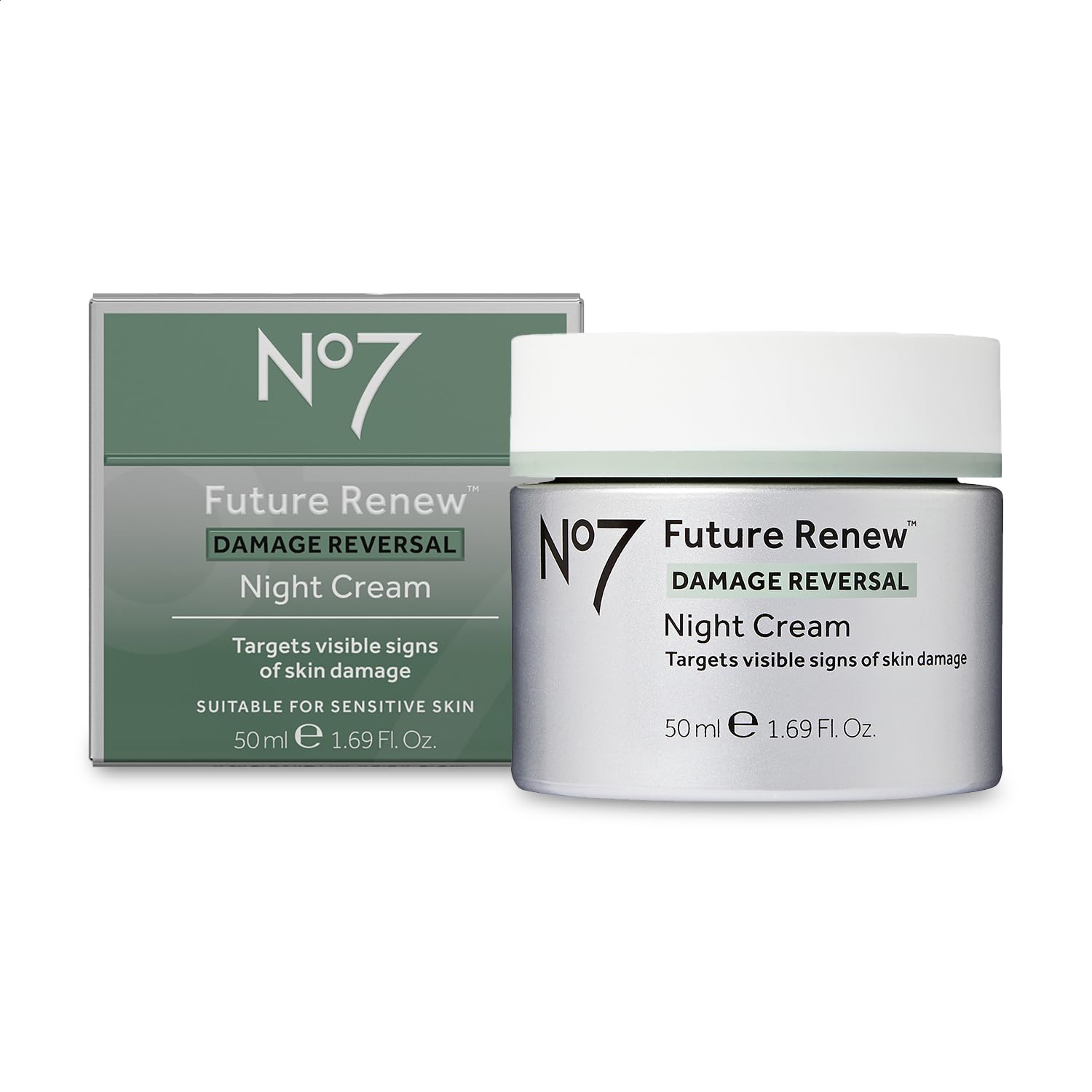 No7 Future Renew Damage Reversal Night Cream - Hydrating Face Moisturizer & Firming Cream to Reverse Visible Signs of Skin Damage - Dermatologist Approved and Suitable for Sensitive Skin (1.69 Fl Oz)