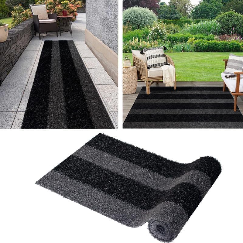 LITA Artificial Grass Outdoor Rug Artificial Turf Customized 14 x 36 Feet, Black-Gray Zebra Stripe Fake Grass, 0.8" Pile Height Astroturf Carpet Mat for Patio Balcony Pool Deck Playground Tennis