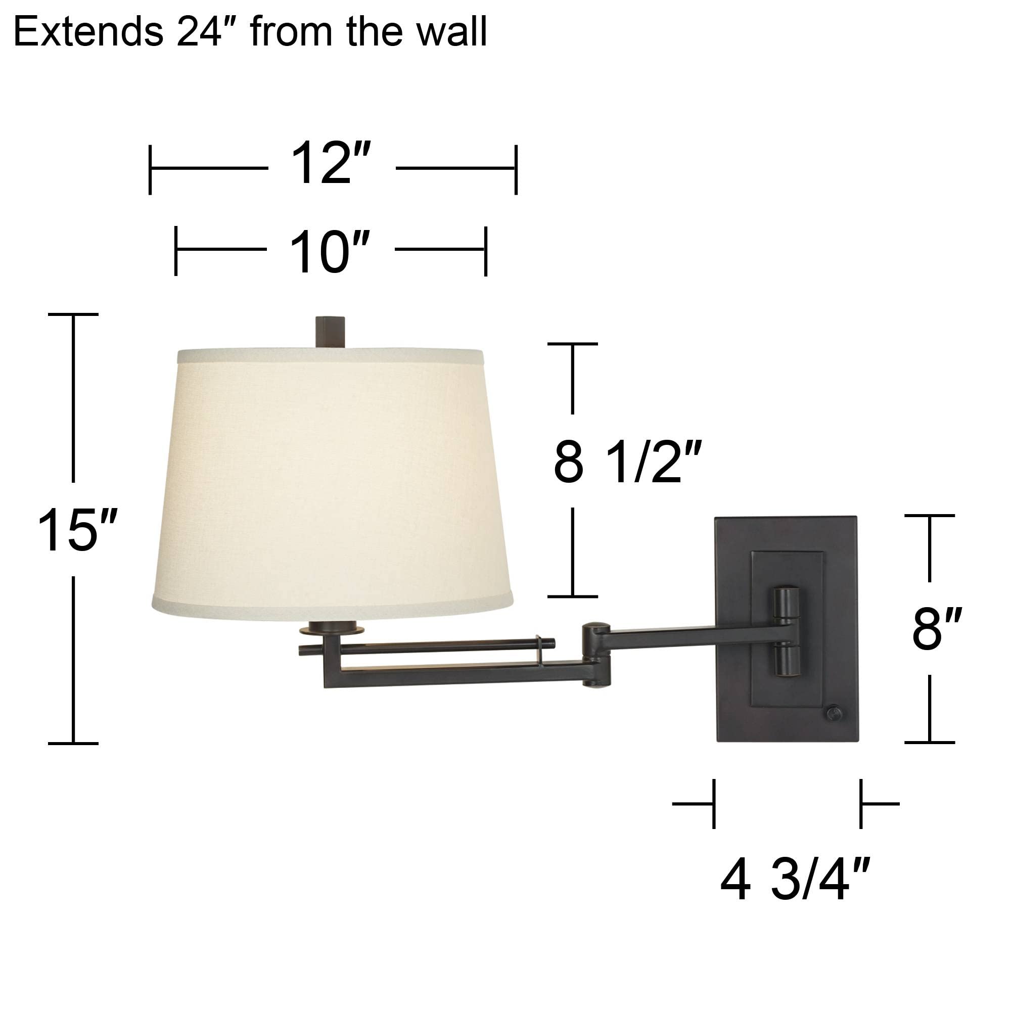 Franklin Iron Works Easley Modern Swing Arm Adjustable Wall Lamp with Cord Matte Bronze Brown Plug-in Light Fixture Dimmable Fabric Drum Shade for Bedroom Bedside Living Room Reading Kitchen