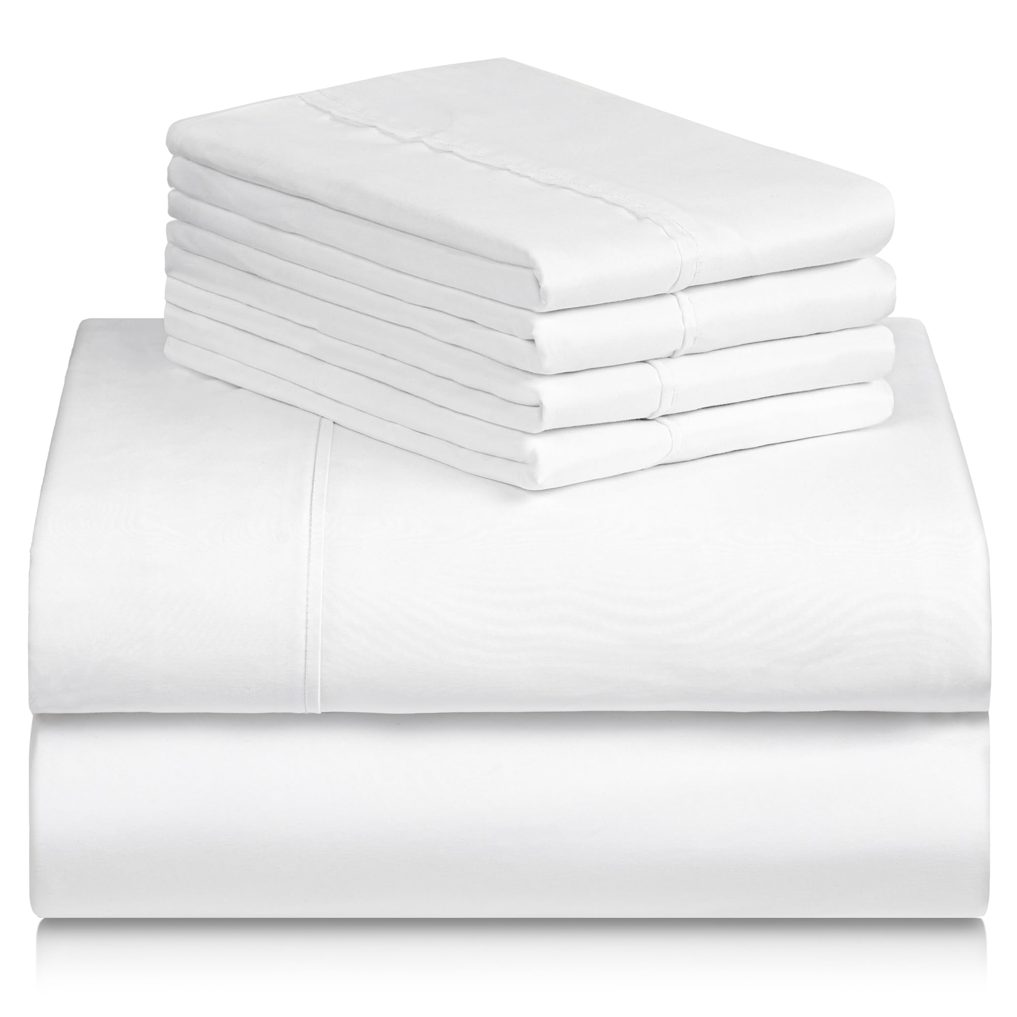 LuxClub 6 PC King Size Sheet Set Bed Sheets Deep Pockets 18" Wrinkle Free Cooling Bed Sheets Machine Washable Hotel Bedding Silky Soft - Snow White King