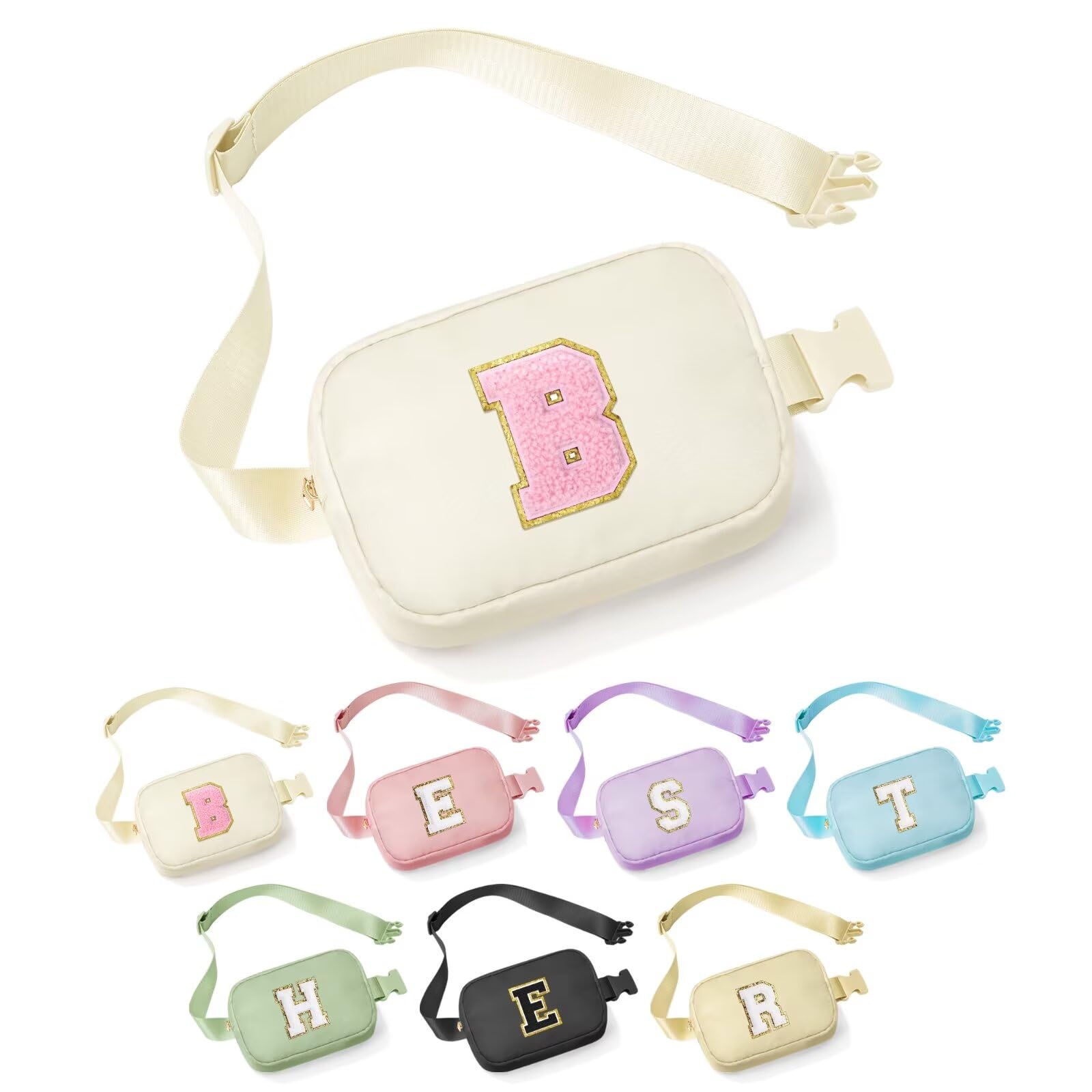 YOOLIFE Bridesmaid Gifts - Bridesmaid Proposal Gift Wedding Day, Bridal Shower Gifts, Maid of Honor Gifts, Bachelorette Party Decorations Favors, White Initial Crossbody Bag Belt Bag B