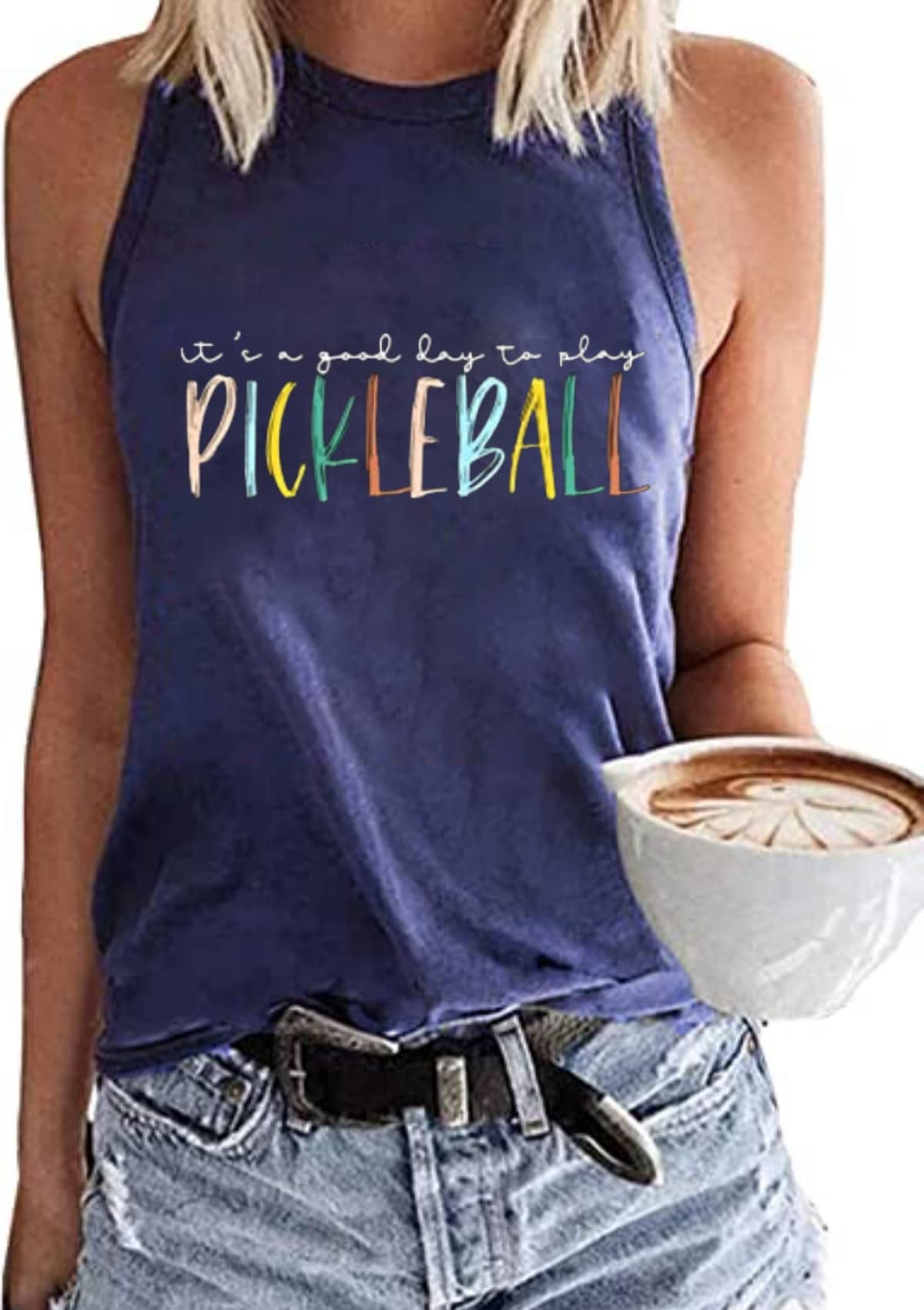 RMTXCD Women It’s a Good Day to Play Pickleball Tank Top Cute Pickleball Lover Vest Shirt Summer Casual Sport Sleeveless Top Blue