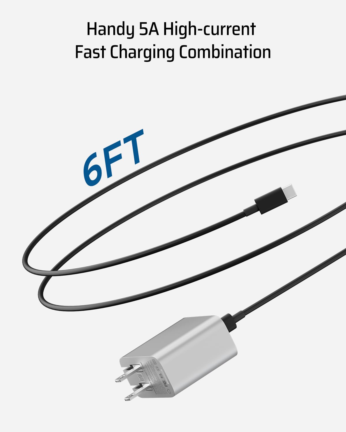 CUKTECH 65W USB C Charger, PD 3.0/ PPS Fast Charger, Foldable Wall Charger with 6ft 5A C-C Charging Cable for MacBook Air/Pro, Laptops, Tablets, iPhone 15/14/13 Series, Samsung and More