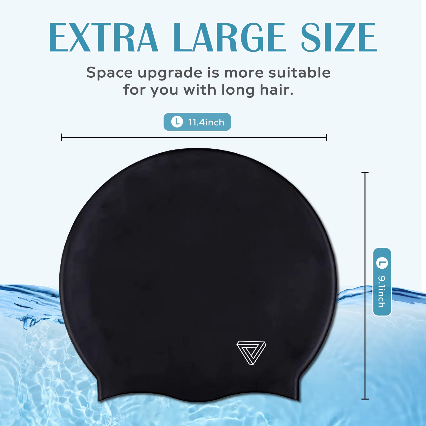 Large Swimming Cap, Suitable for Men and Women, Specially Designed Swimming Cap, Suitable for Very Long and Thick Curly Hair and Braids, Keep Hair Dry (Black)