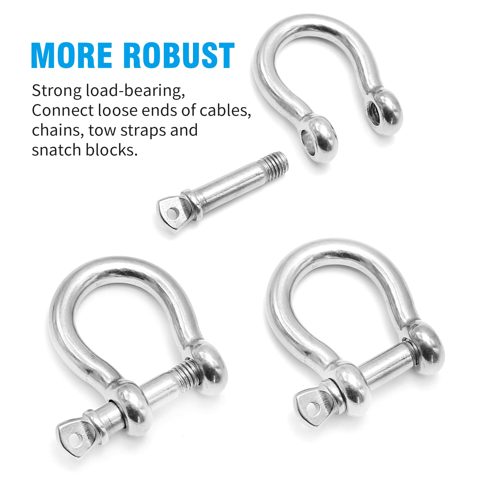 2 Pcs 12mm Screw Pin Anchor Shackle 1/2 Inch 304 Stainless Steel D Ring Shackles for Traction Steel Wire Rigging Chains Wirerope Lifting