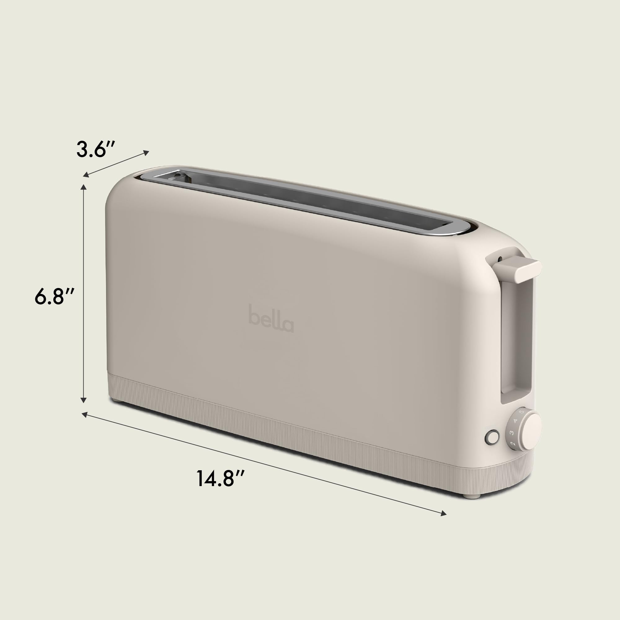 bella 2 Slice Slim Toaster, Fits-anywhere™ Kitchenware, 6 Setting Shade Control with Reheat & Cancel Buttons, Fits sourdough, 10” Long Slot, Anti Jam & Auto Shutoff, 900 Watt, Oatmilk