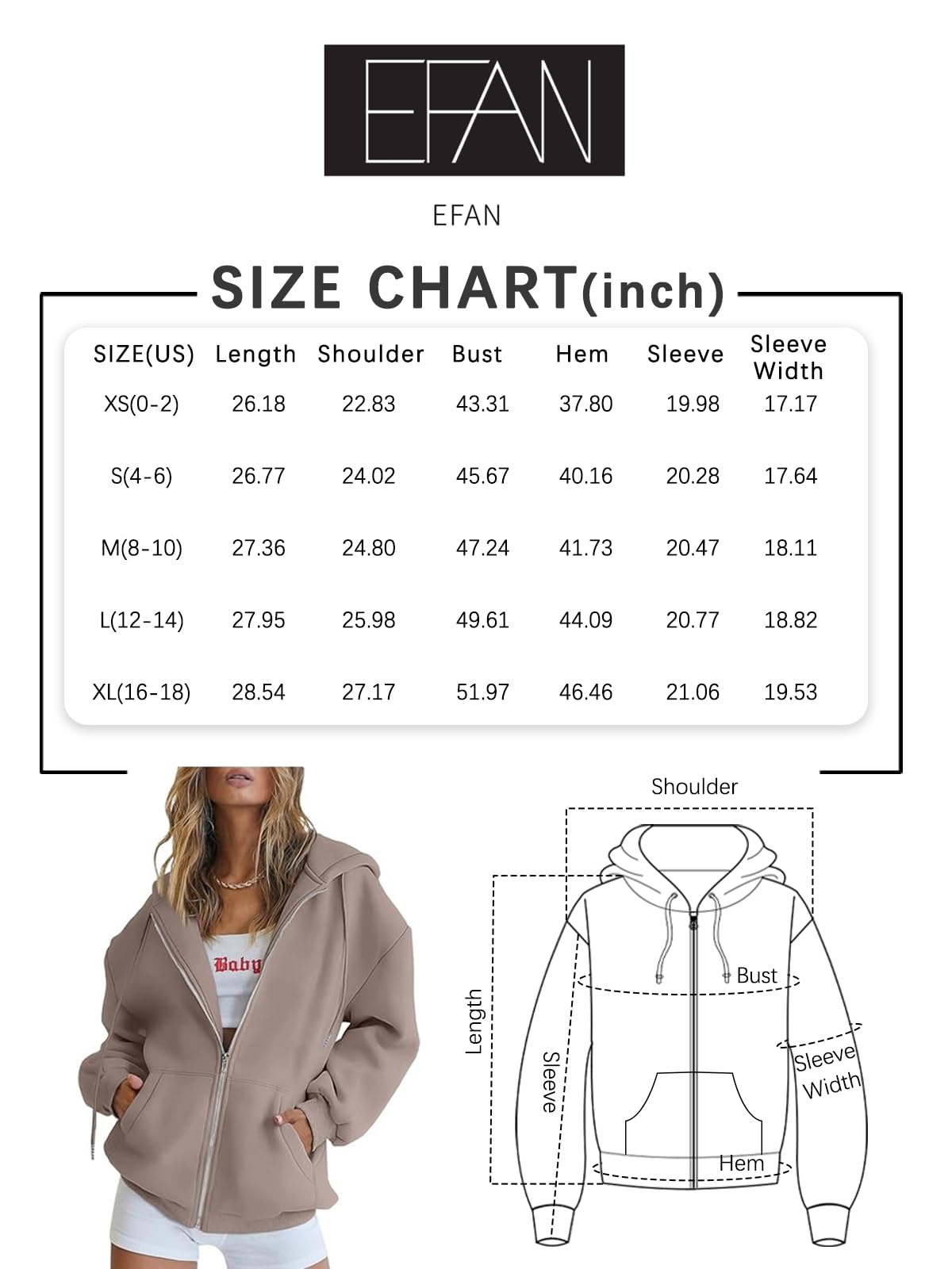 EFAN Women Zip Up Hoodies Oversized Sweatshirt Jacket 2024 Fall Fleece Cute Pullover Hooded Tops Teen Girls Casual Loose Fit Y2k Trendy Fashion Gym Clothes Outfits Grey S