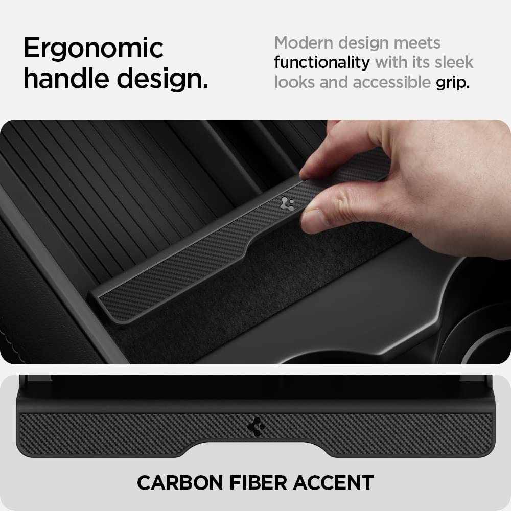 Spigen Center Console Organizer Tray(Carbon Edition) Designed for Tesla Model 3/Y with Smooth Slide Technology 2024/2023/2022 [Not Compatible with Model Y 2024]