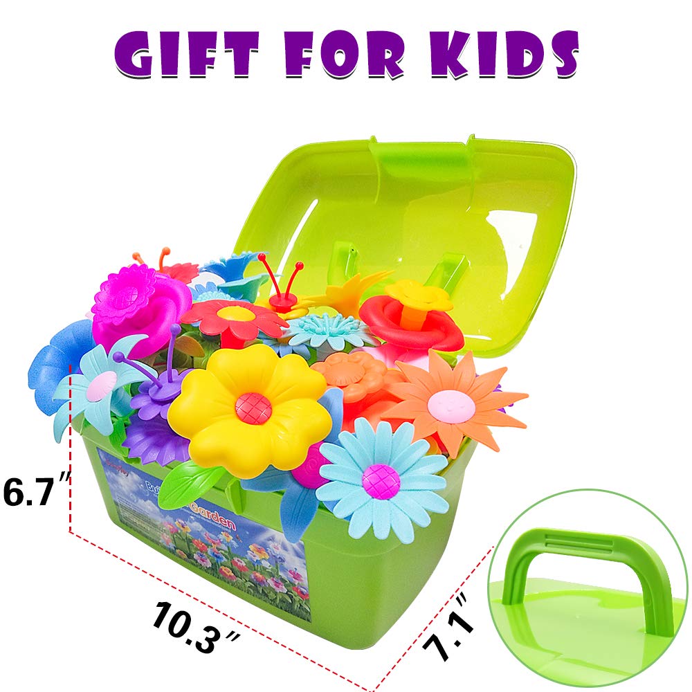 Scientoy Flower Garden Building Toys, Girl Toys Build a Garden, 130 PCS Flower Pretend Gardening Gift for Kids, Floral Arrangement Playset for Age 3-7 Year Old Child Educational Activity