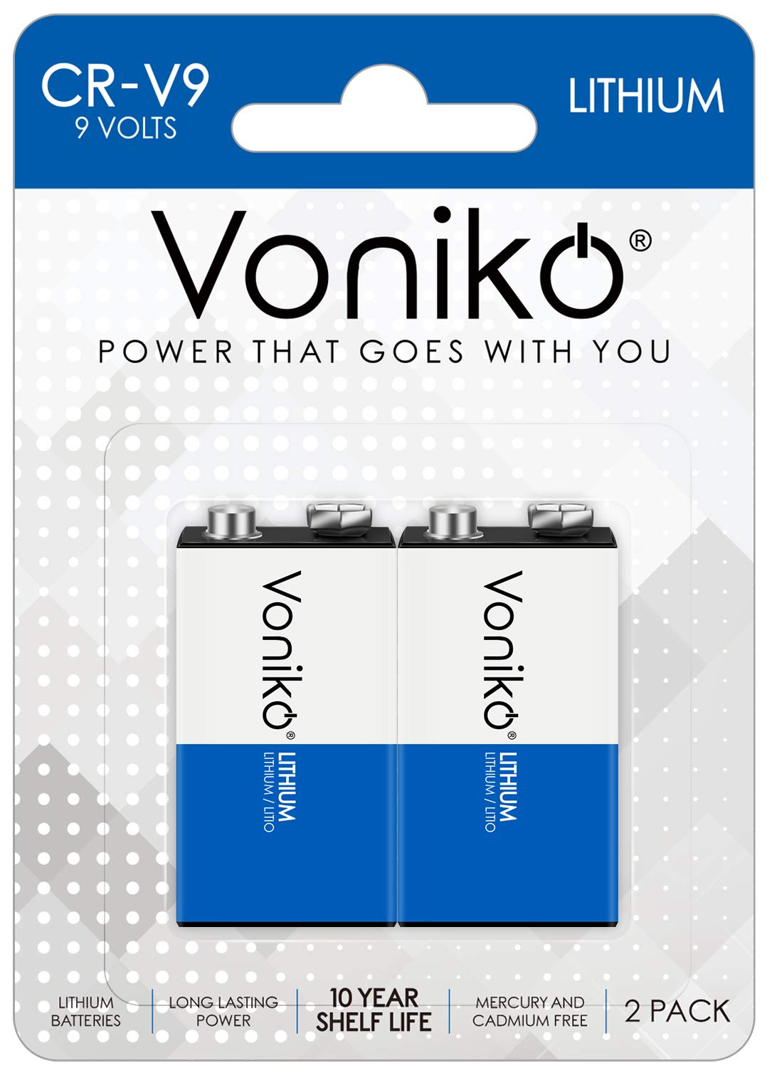 Voniko Lithium Batteries 9 Volt 2 Pack – 9V Lithium Batteries – Long Life Smoke Detector Batteries 10 Years Shelf Life - 9 Volt Battery for Smoke Alarms and Medical Equipment