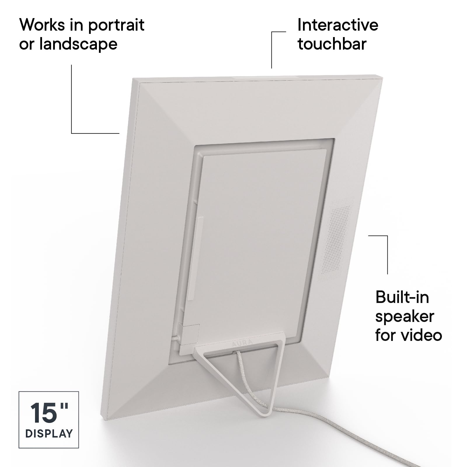 Aura Walden 15" WiFi Digital Picture Frame | Wirecutter's Best Digital Frame for Gifting | Send Photos from Your Phone | Quick, Easy Setup in Aura App | Free Unlimited Storage | White Clay