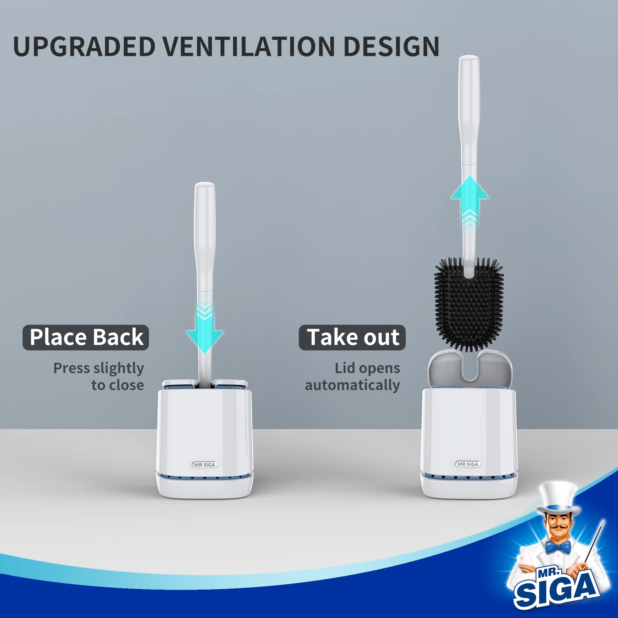 MR.SIGA Toilet Bowl Brush and Holder, Durable and Flexible Bristles, Wall Mounted Toilet Brush for Bathroom Cleaning, White, 1 Pack
