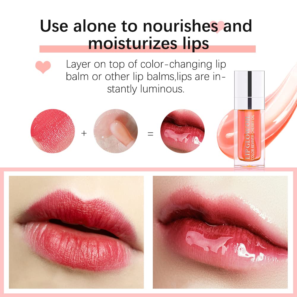 Hydrating Lip Glow Oil, Plumping Lip Oil, Tinted Lip Balm Lip Care, Transparent Toot Lip Oil, Moisturizing Lip Gloss, Non-Sticky Long Lasting Lip Oil Gloss, Lip Plumper Gloss