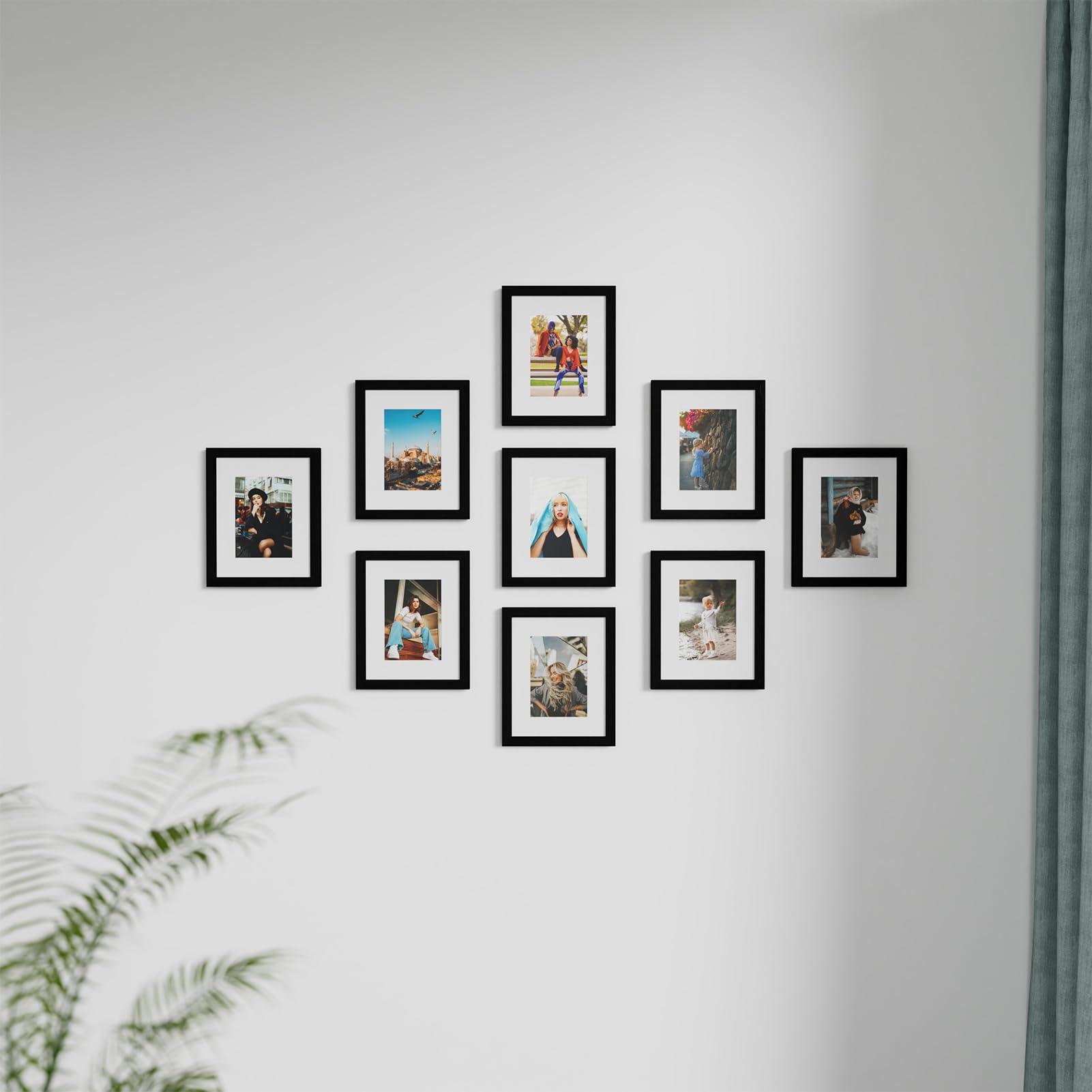 Vittanly 8x10 Picture Frames for Wall Set of 9, Display 5x7 Pictures with Mat or 8x10 without Mat, Collage Frames for Wall or Tabletop, Perfect for Home Décor and Gifts, Black