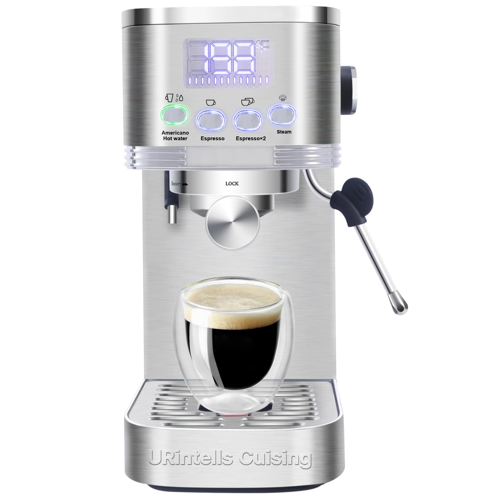 URintells Cuising Espresso Machine 20 Bar, LED Display Espresso Maker with Steam Milk Frother for Americano Cappuccino Latte, Espresso Coffee Maker with ESE Pod Filter, Gift for Dad Mom