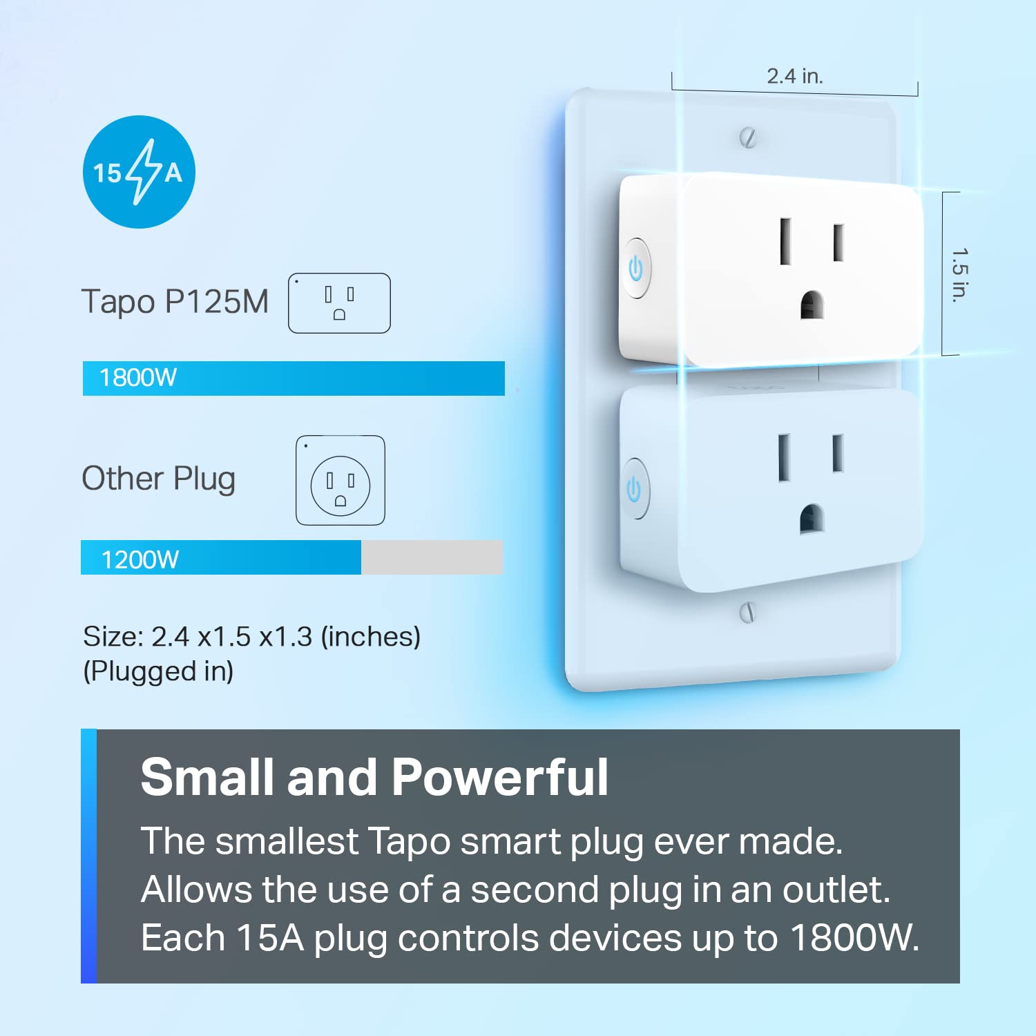 TP-Link Tapo Matter Supported Smart Plug Mini, Compact Design, 15A/1800W Max, Super Easy Setup, Works with Apple Home, Alexa & Google Home, UL Certified, 2.4G Wi-Fi Only, White, Tapo P125M(3-Pack)