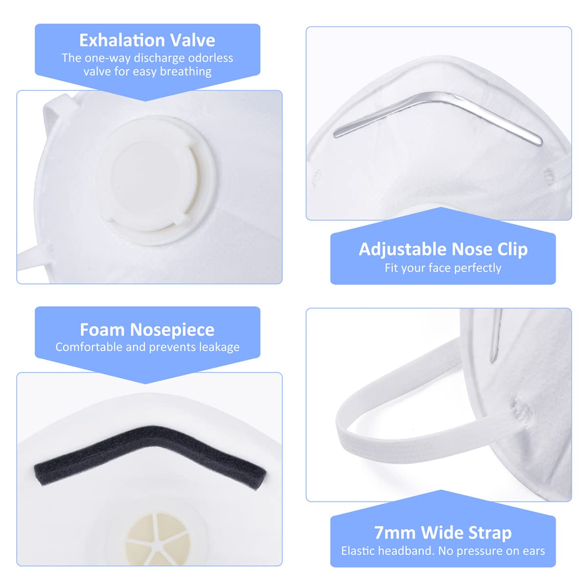 GIKO N95 Respirator Masks - 15Pcs NIOSH Certified Safety Masks Cup Particulate Respirator Mask with Breathing Valve for Adult, Men, Women, White