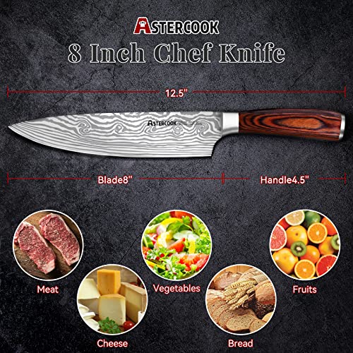 Astercook Chef Knife, 8 Inch Professional Kitchen Chef Knife, German High Carbon Stainless Steel Ultra Sharp Knife, Chefs Knives with Ergonomic Handle and Gift Box