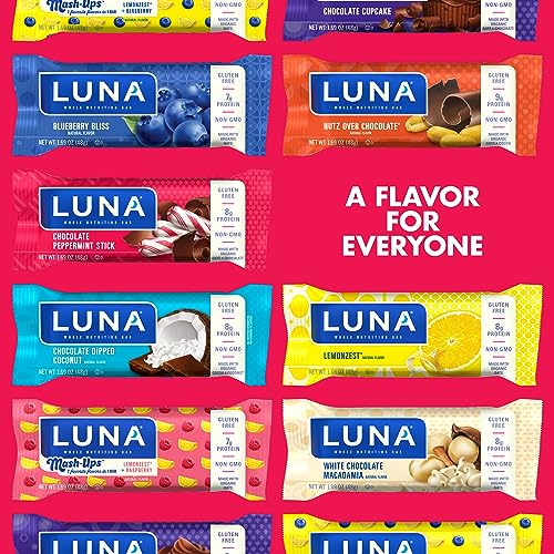 LUNA Bar - Chocolate Peppermint Stick - Gluten-Free - Non-GMO - 7-9g Protein - Made with Organic Oats - Low Glycemic - Whole Nutrition Snack Bars - 1.69 oz. (12 Pack)