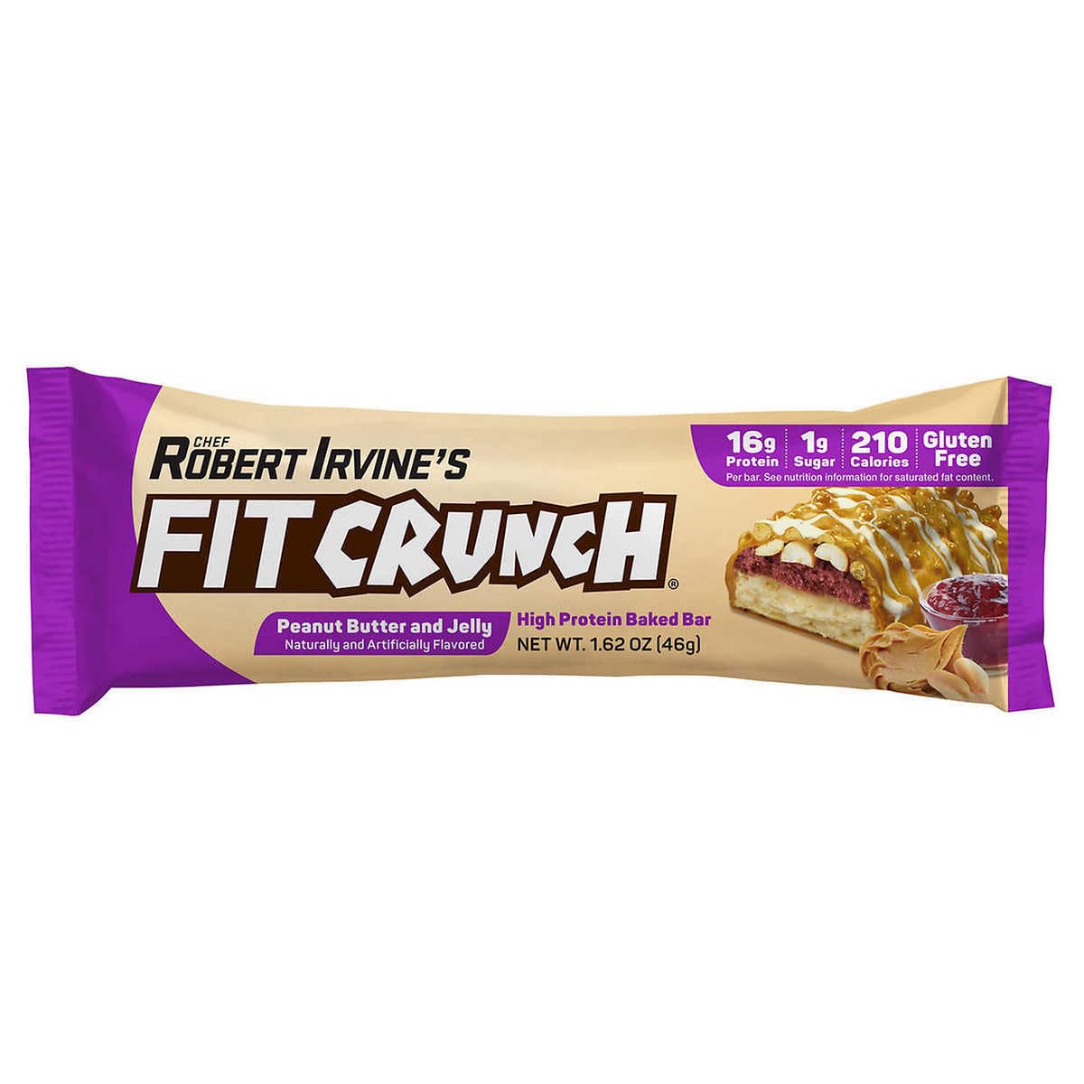 FITCRUNCH Snack Size Protein Bars, 6-Layer Baked Bar, 1g of Sugar, Gluten Free & Soft Cake Core (18 Bars, Peanut Butter and Jelly)