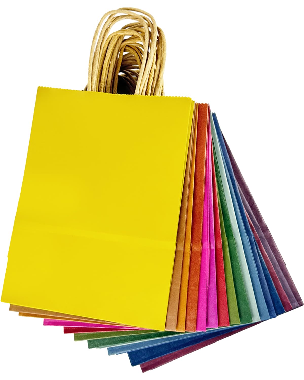 qiqee 32-Packs Paper Bags with Handles Bulk 8.26"×6"×3.15" Small Gift Bags 16 Different Senior Color Bags Multiple Uses（Small Size）