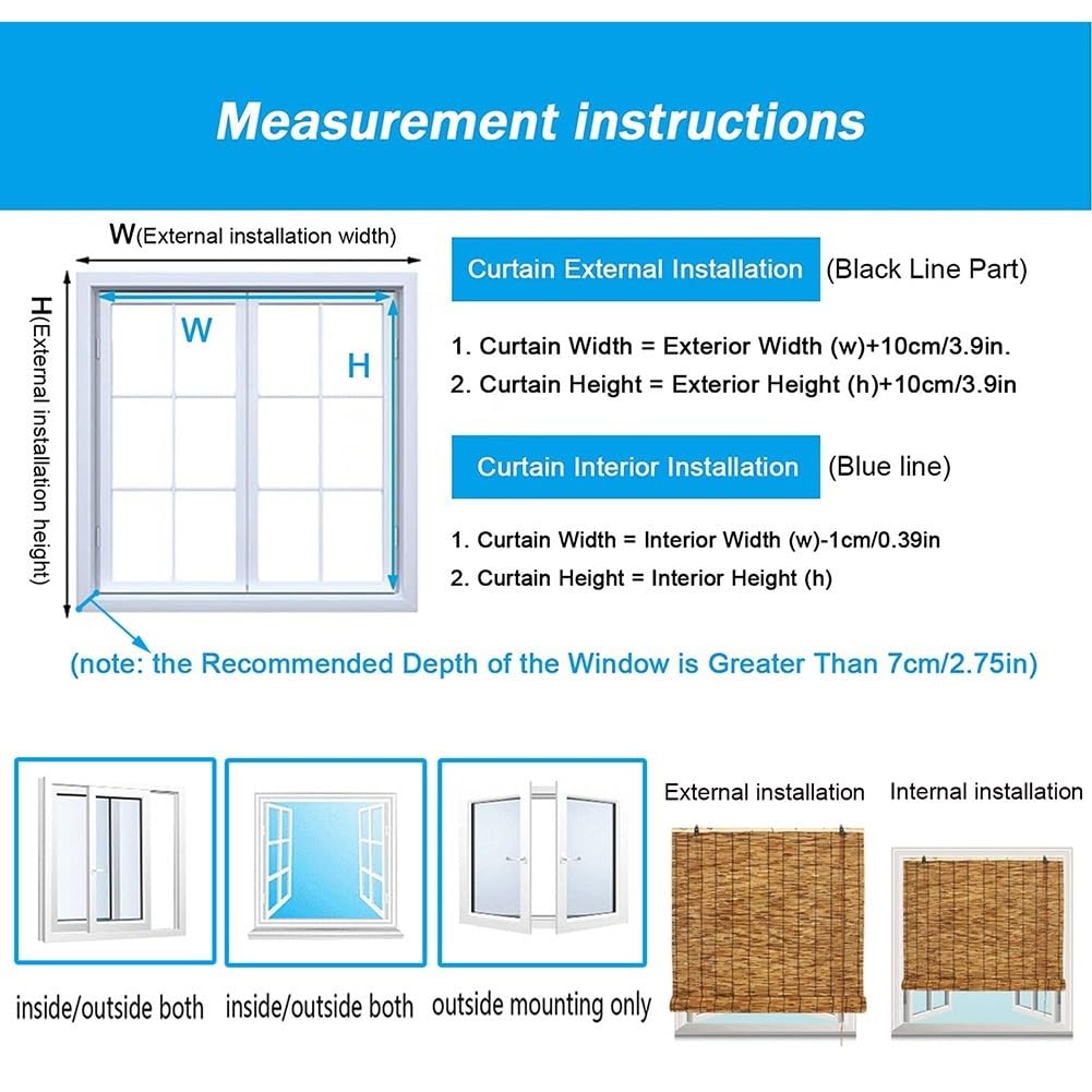 Blackout Bamboo Roller Shades for Indoor/Outdoor, Bamboo Blinds for Patio 24" 28" 30" 32" 36" 40" 42" 46" 48" 51" 53" 54" 60" 72" Wide, Natural Bamboo Roll Up Curtain Woven Custom Shades Cordless