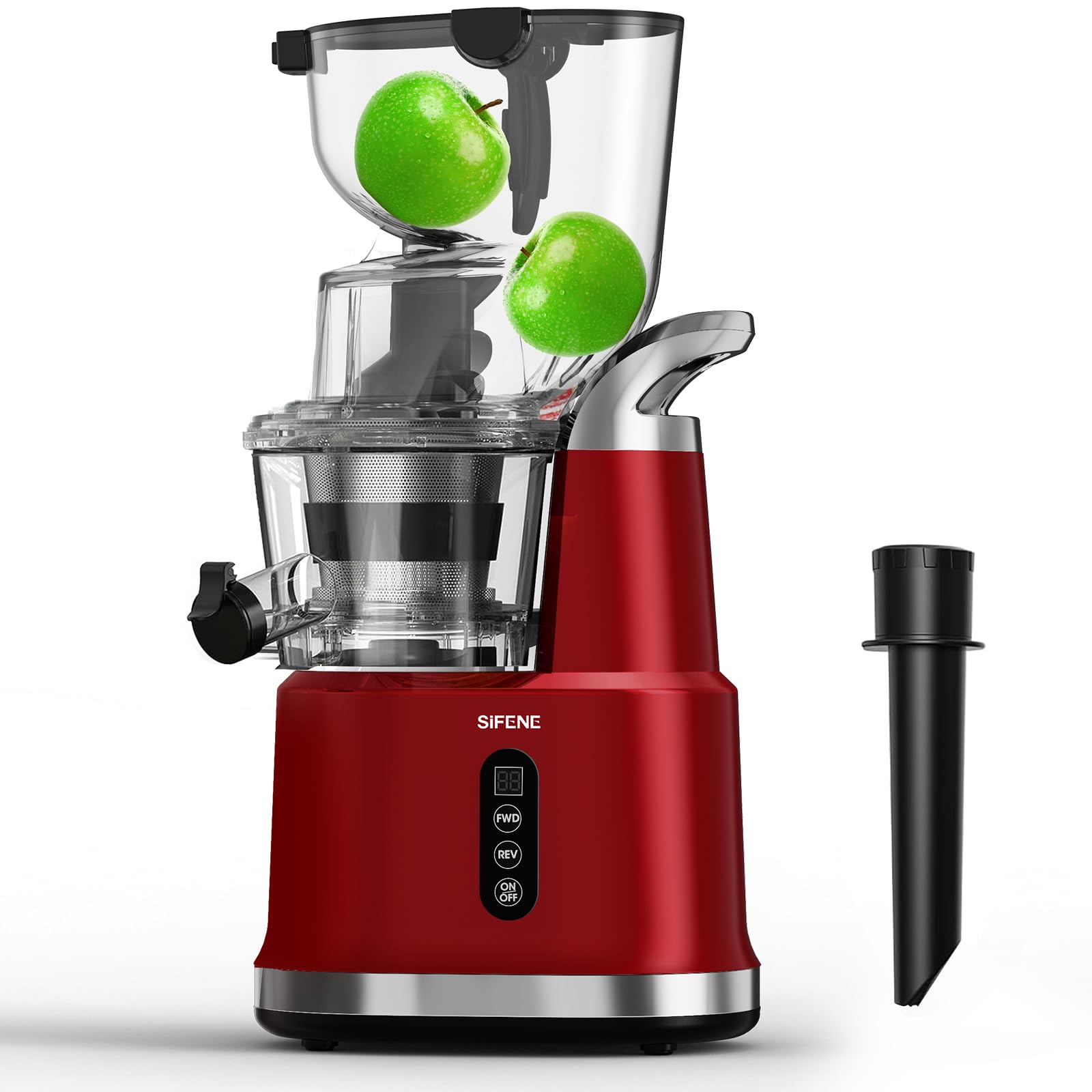 Cold Press Juicer Machine, SiFENE Slow Masticating Juicer, Big Mouth 83mm Opening Ideal for Whole Fruits & Vegetable, Easy-Clean, Quiet Motor (Red)